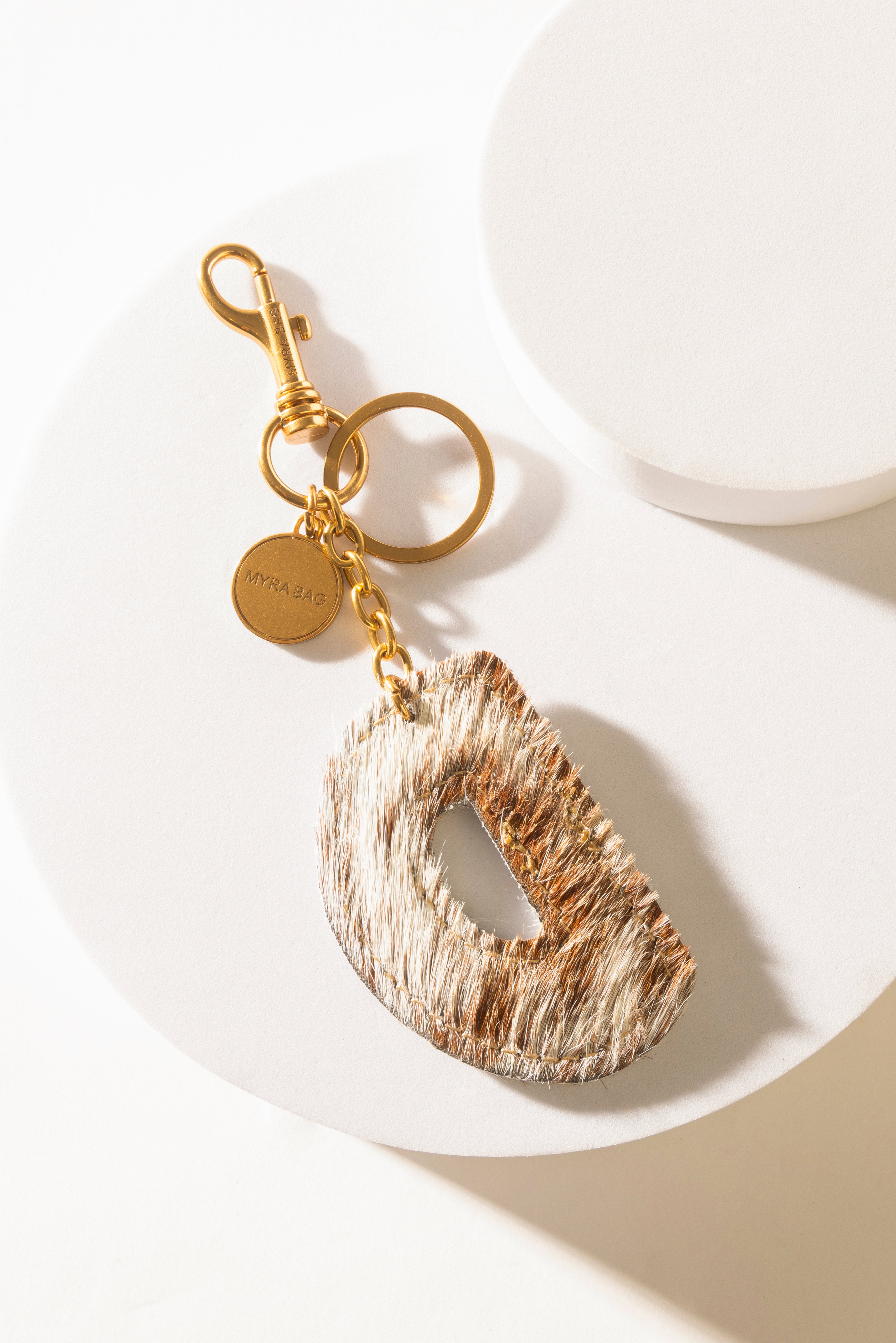 Alpha 'D' Hairon Bag Charm in Brown & White