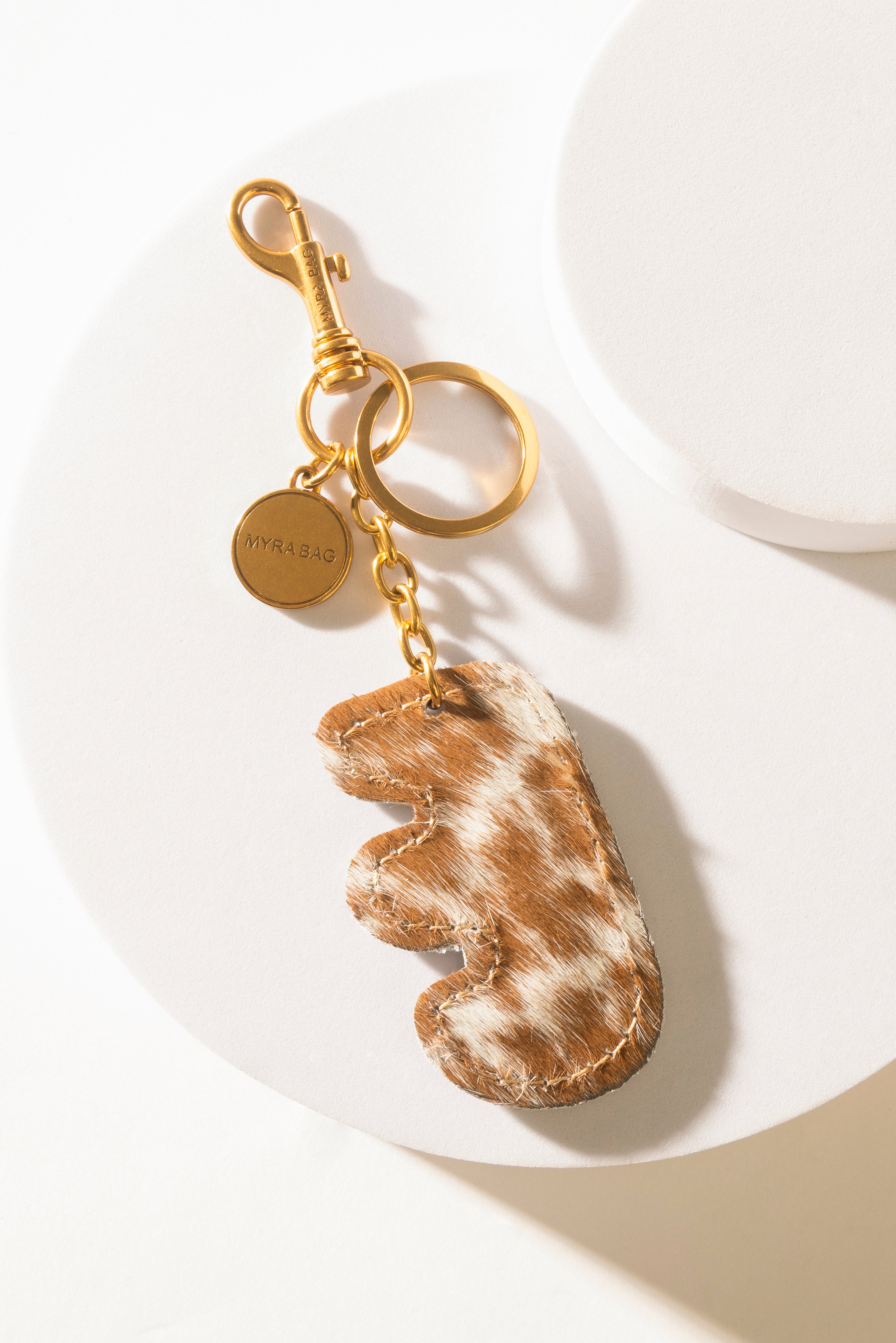 Alpha 'E' Hairon Bag Charm in Brown & White