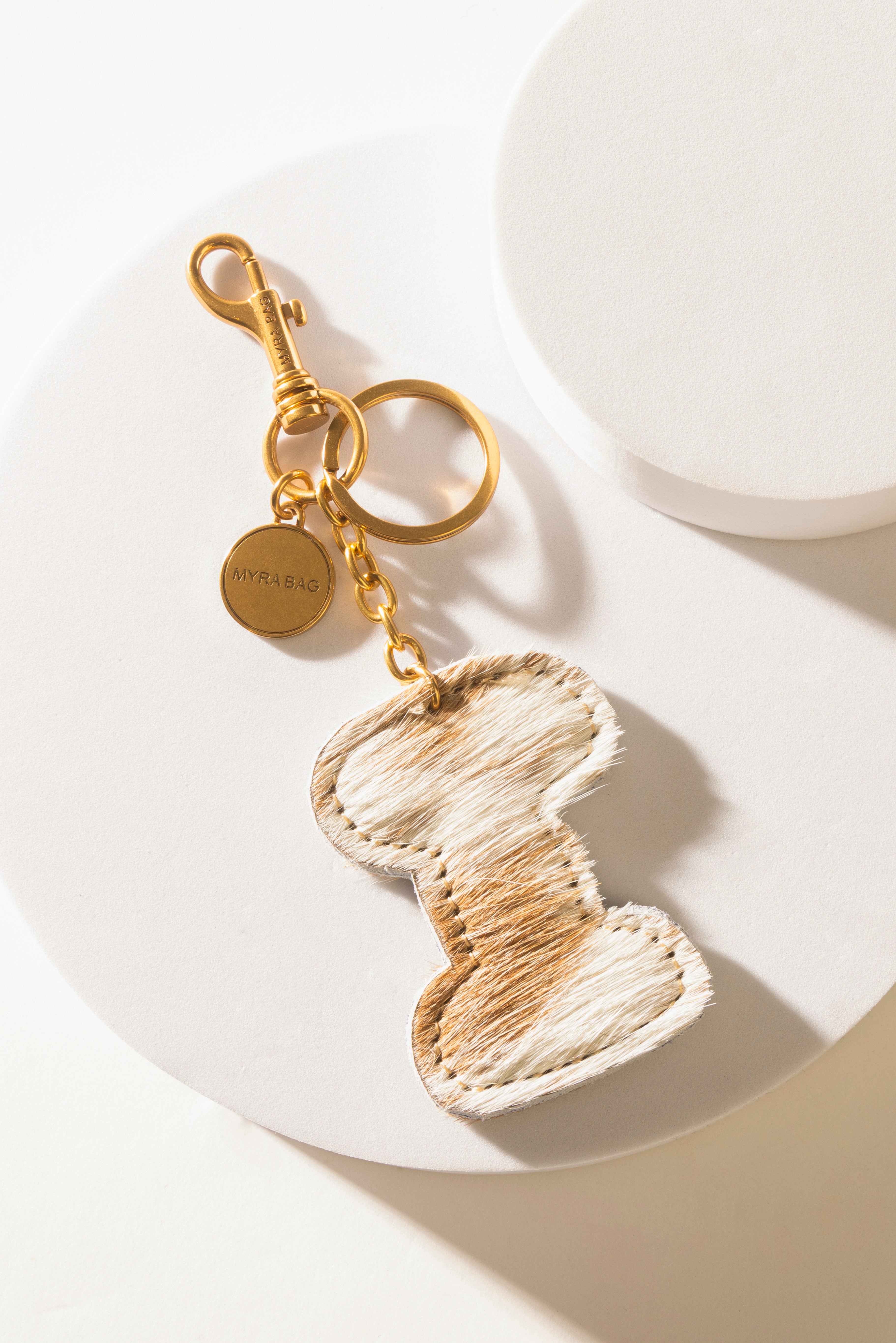 Alpha 'I' Hairon Bag Charm in Brown & White