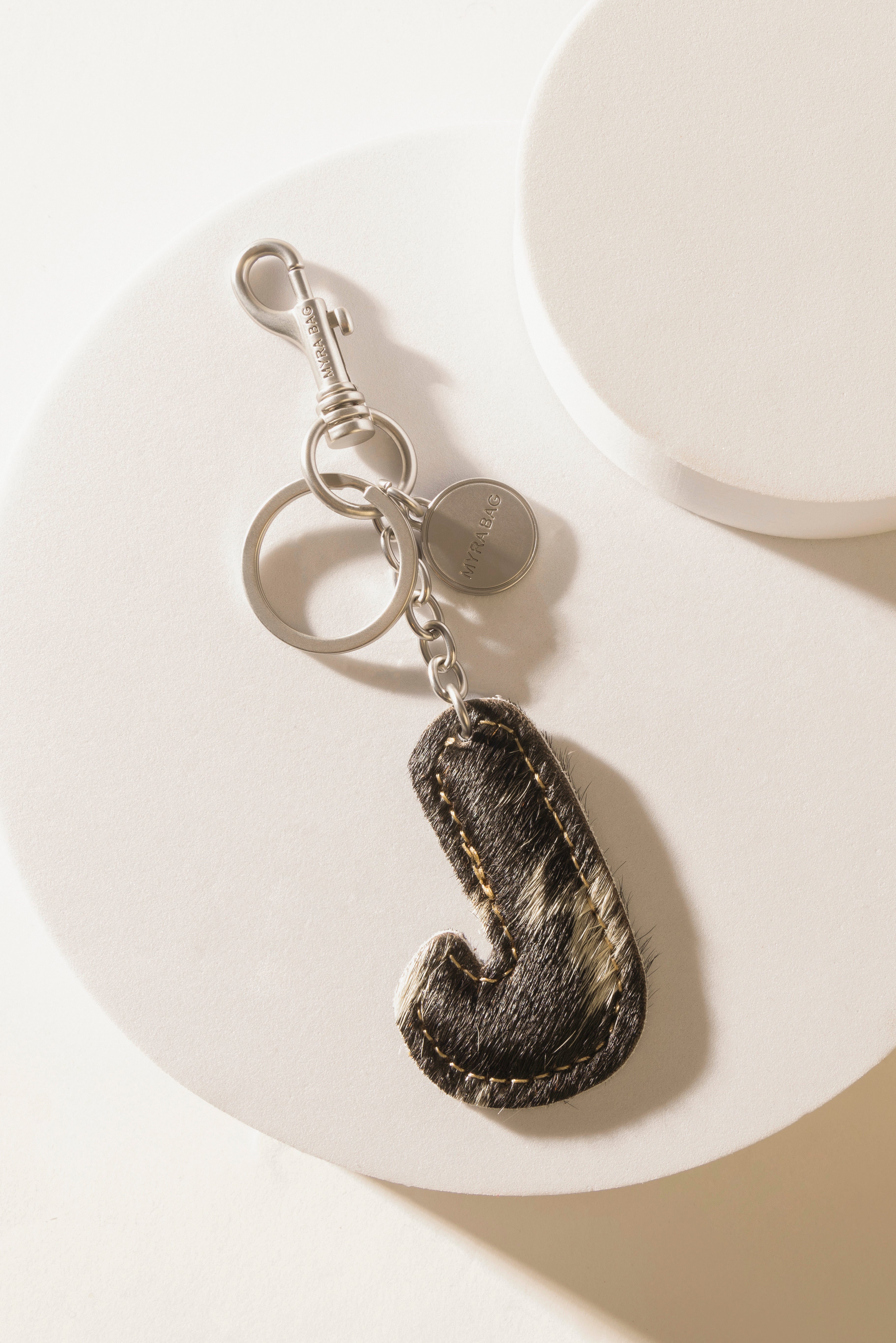 Alpha 'J' Hairon Bag Charm in Black & White