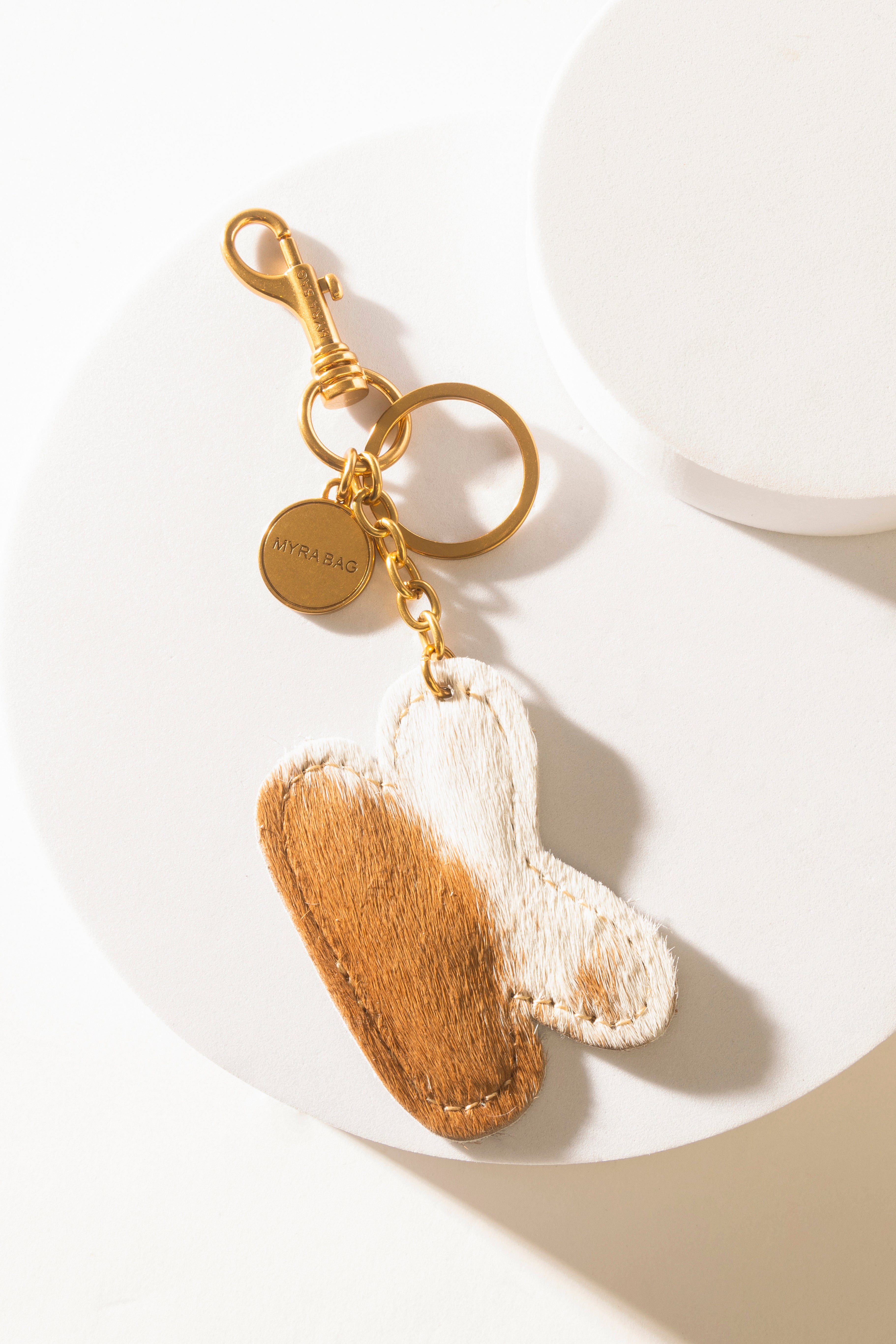 Alpha 'K' Hairon Bag Charm in Brown & White