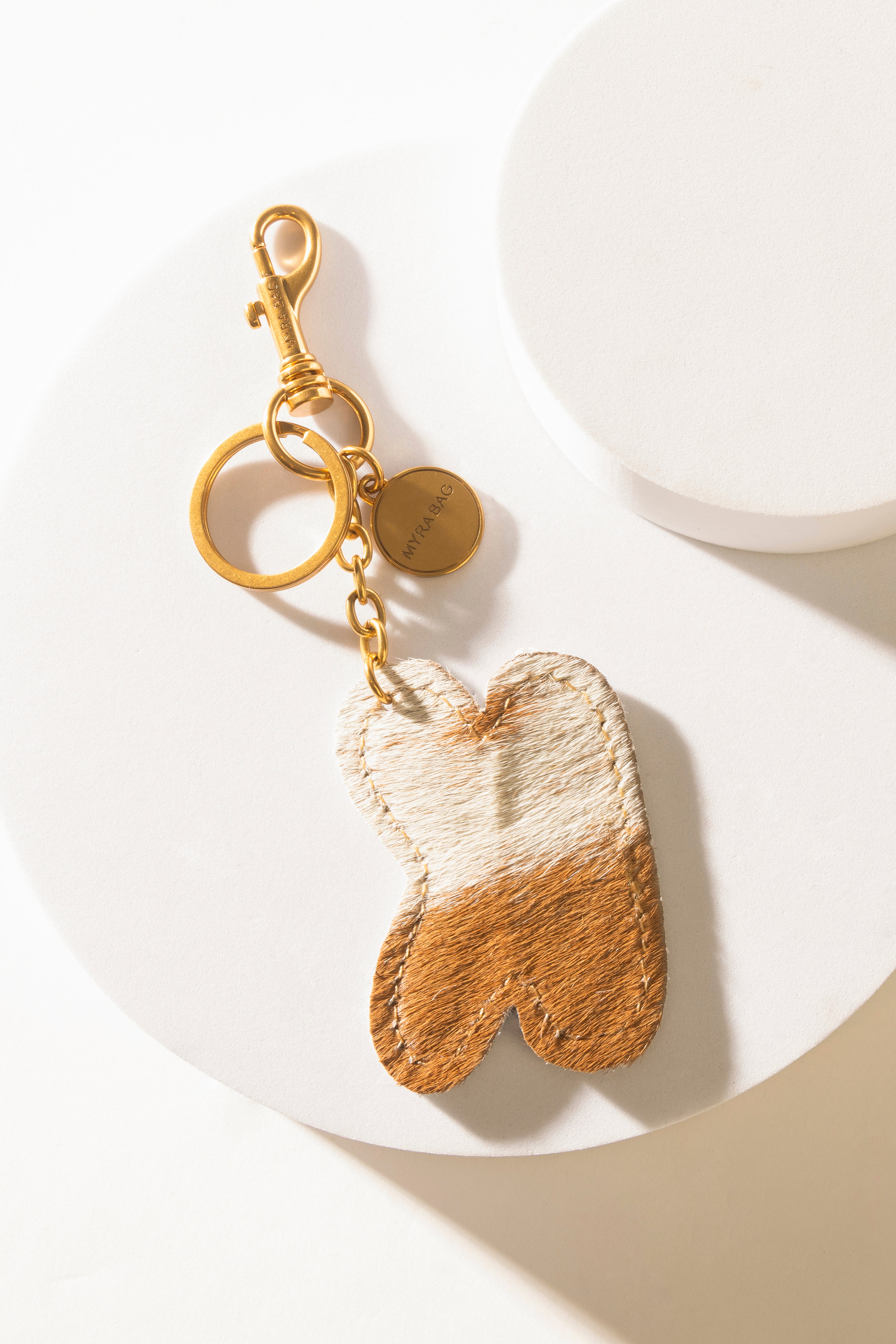 Alpha 'K' Hairon Bag Charm in Brown & White