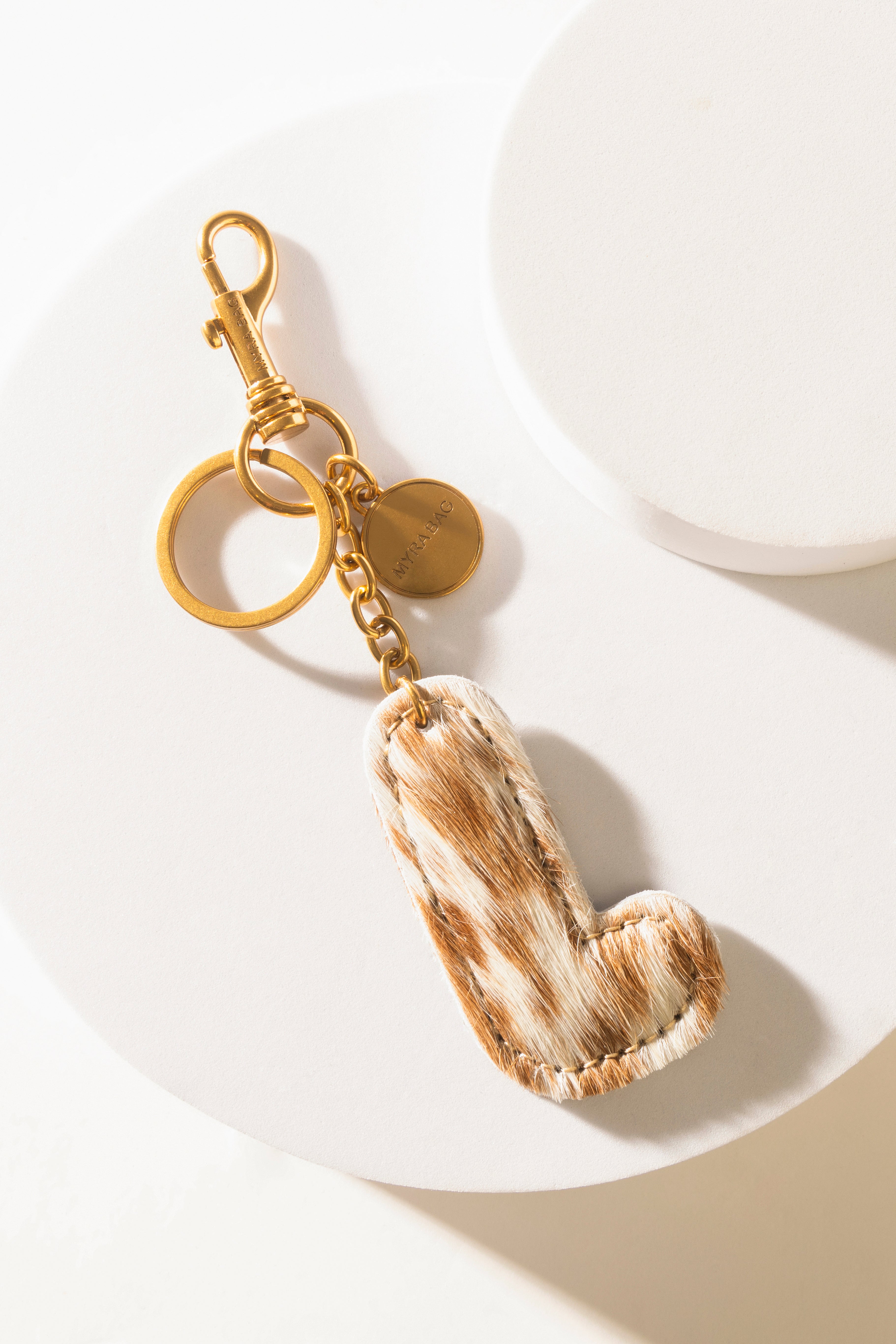 Alpha 'L' Hairon Bag Charm in Brown & White