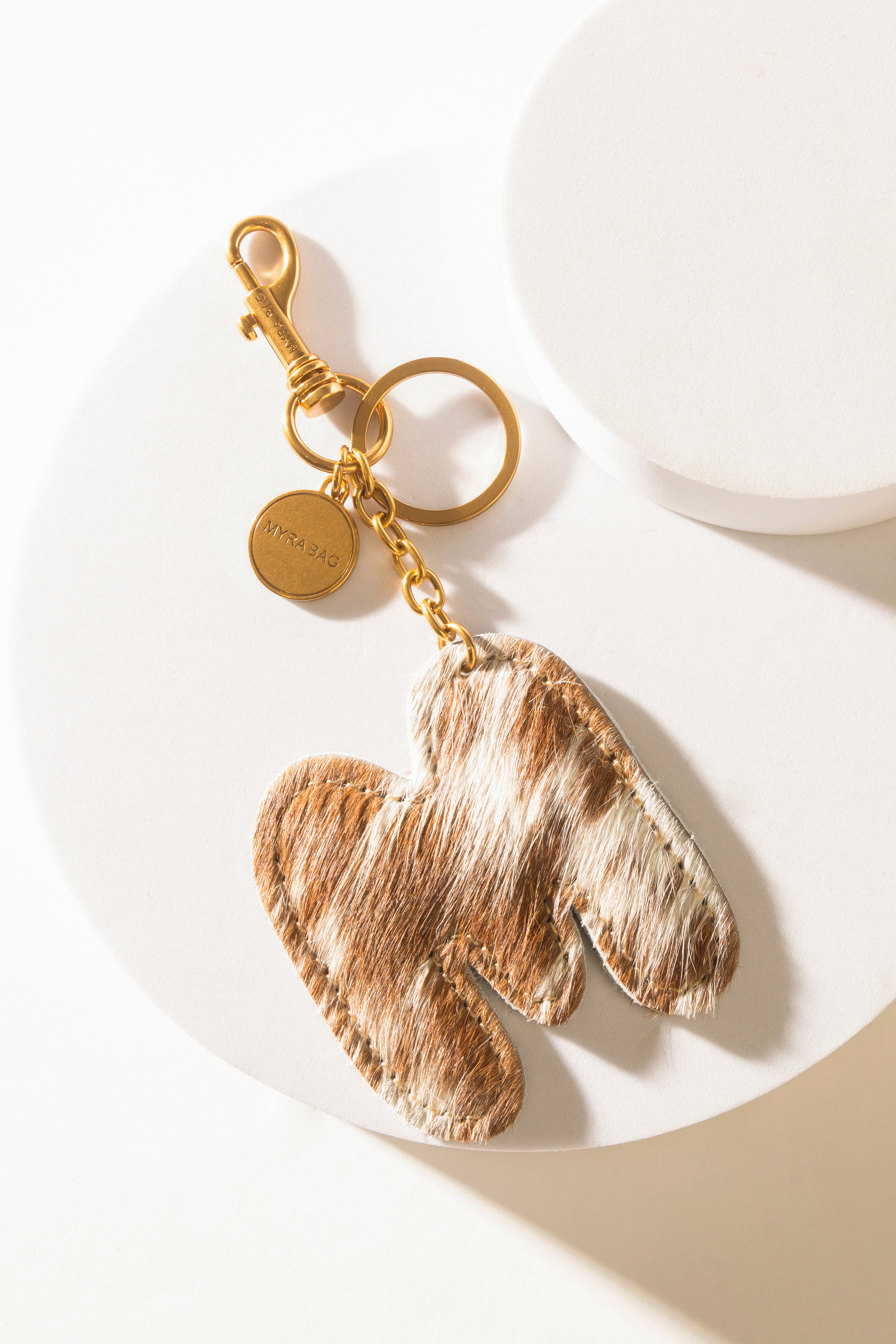 Alpha 'M' Hairon Bag Charm in Brown & White