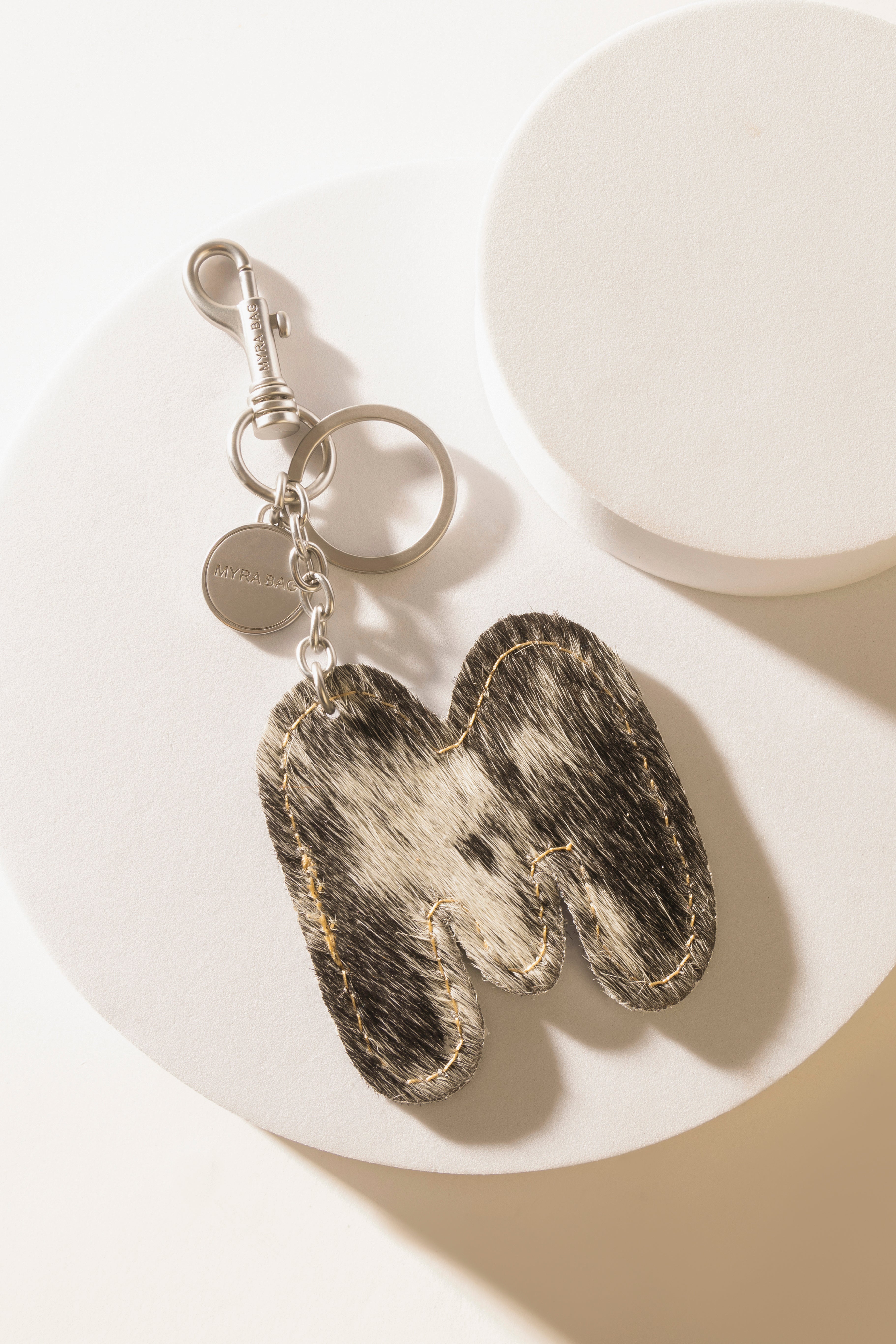 Alpha 'M' Hairon Bag Charm in Black & White