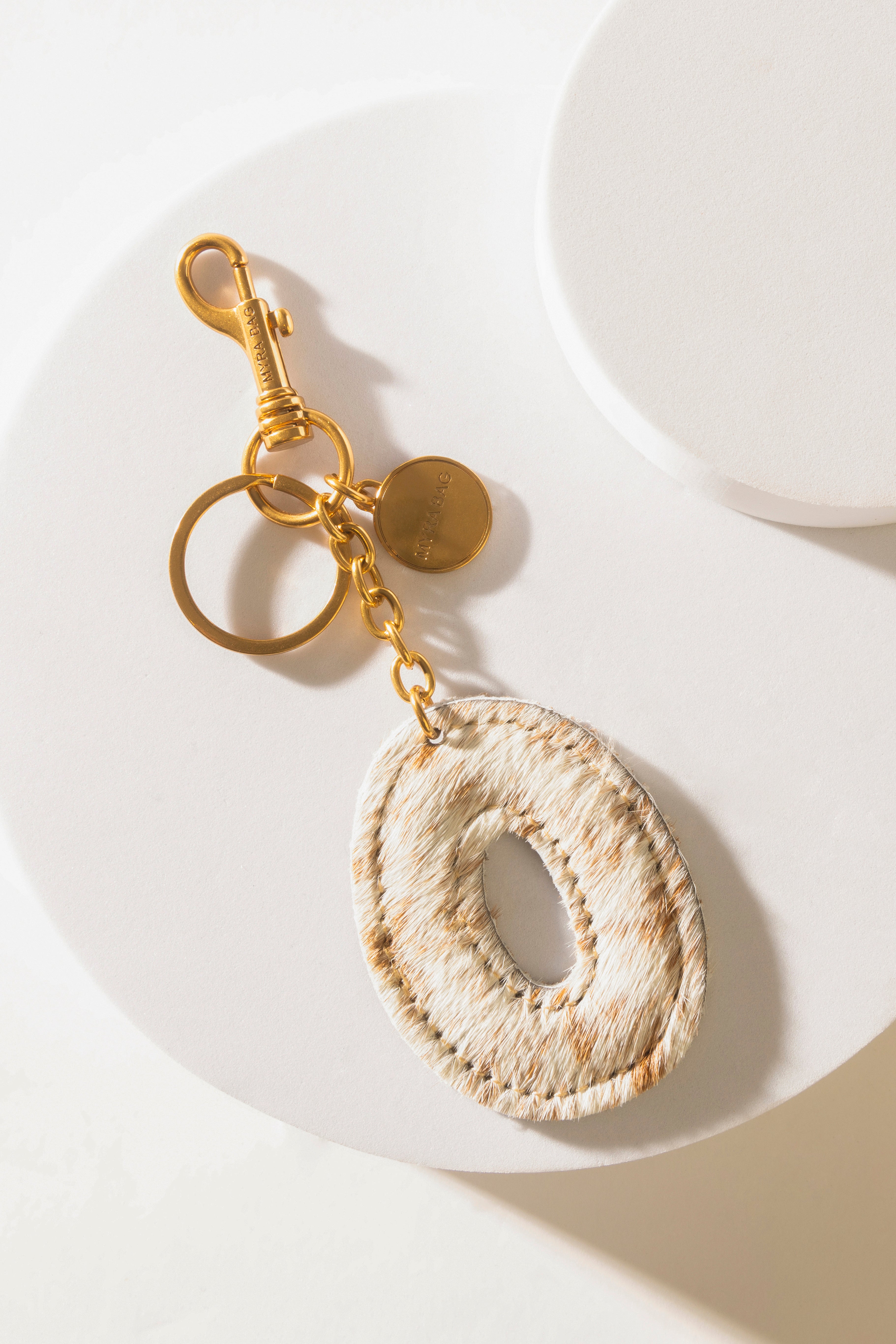 Alpha 'O' Hairon Bag Charm in Brown & White