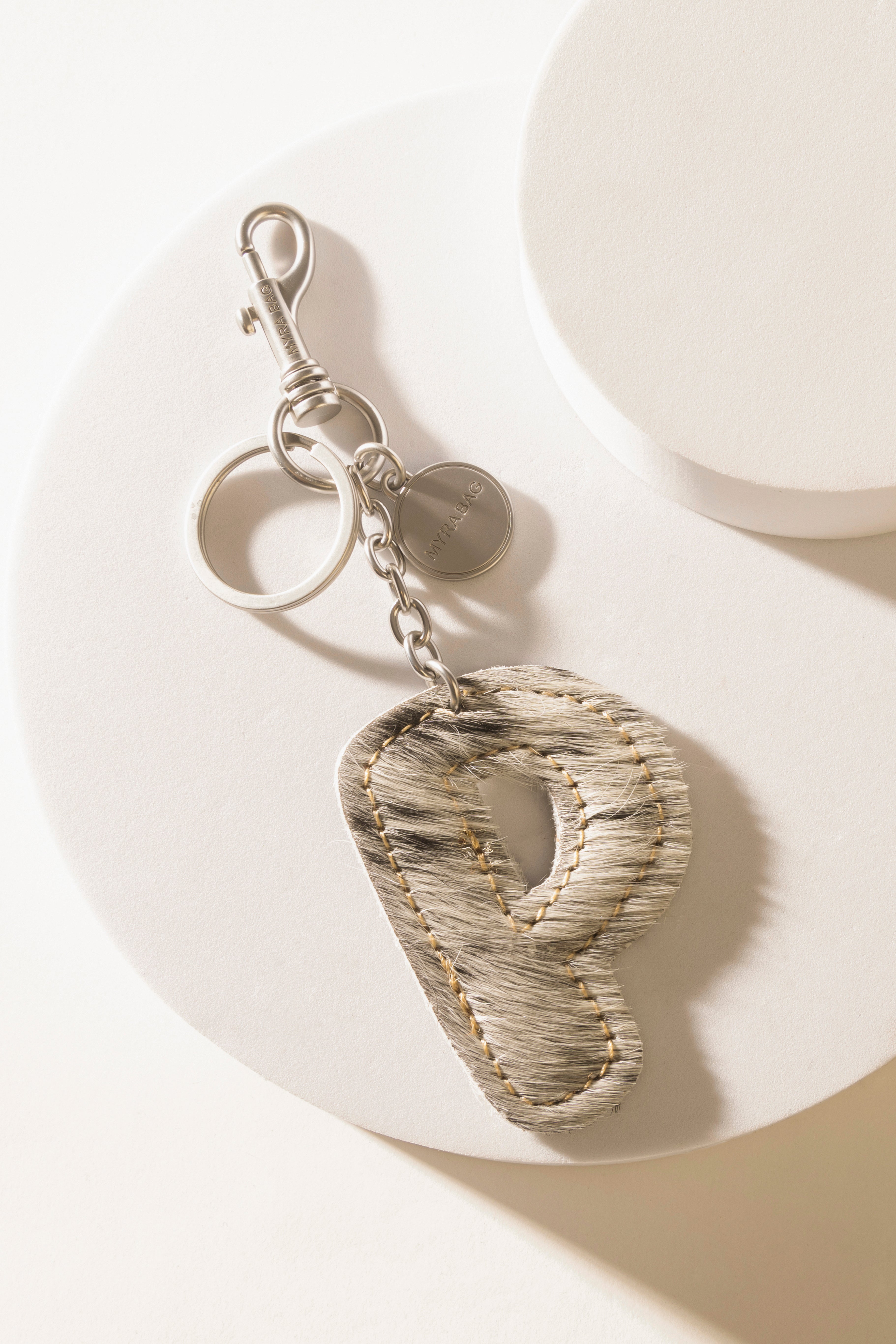 Alpha 'P' Hairon Bag Charm in Black & White