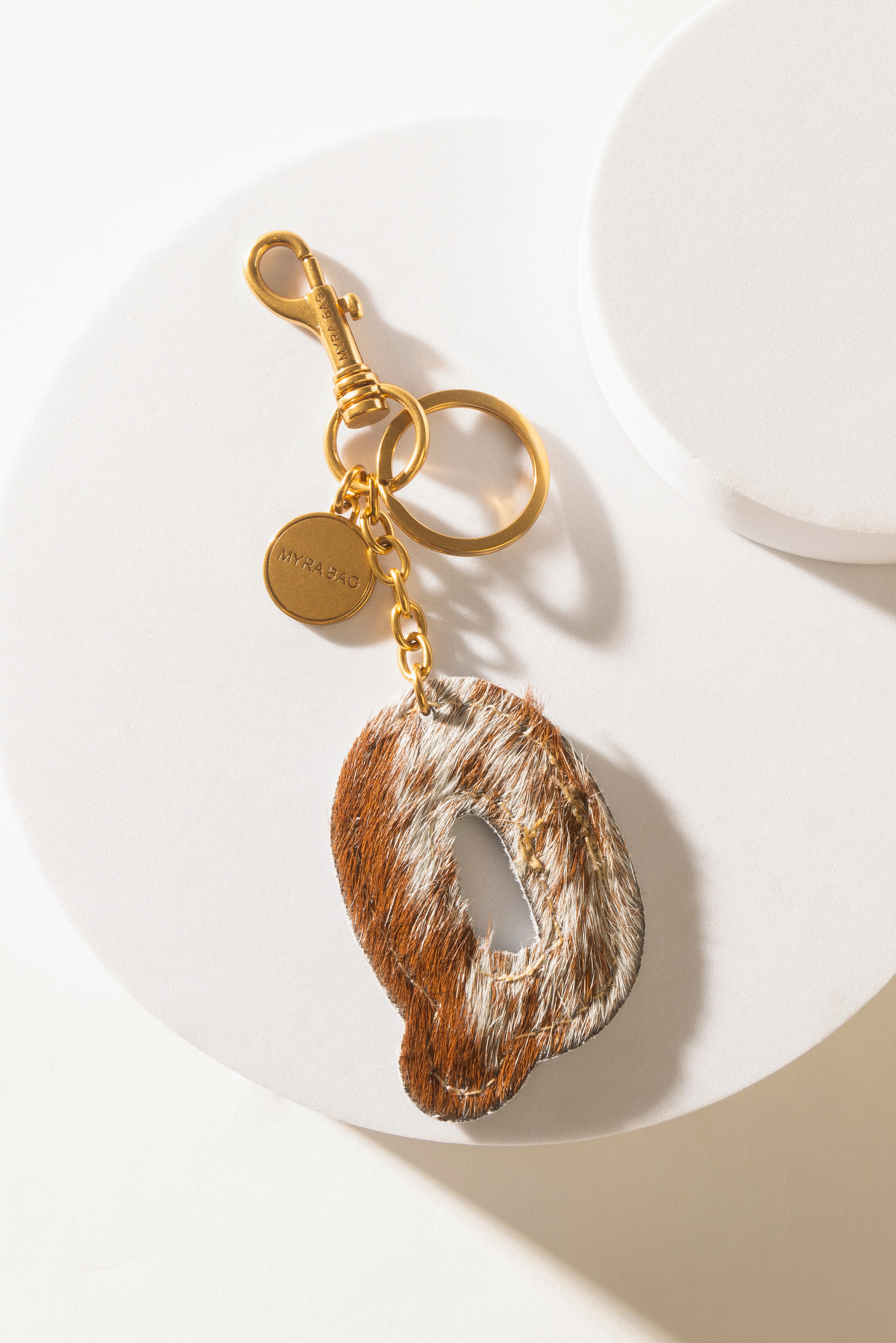 Alpha 'Q' Hairon Bag Charm in Brown & White