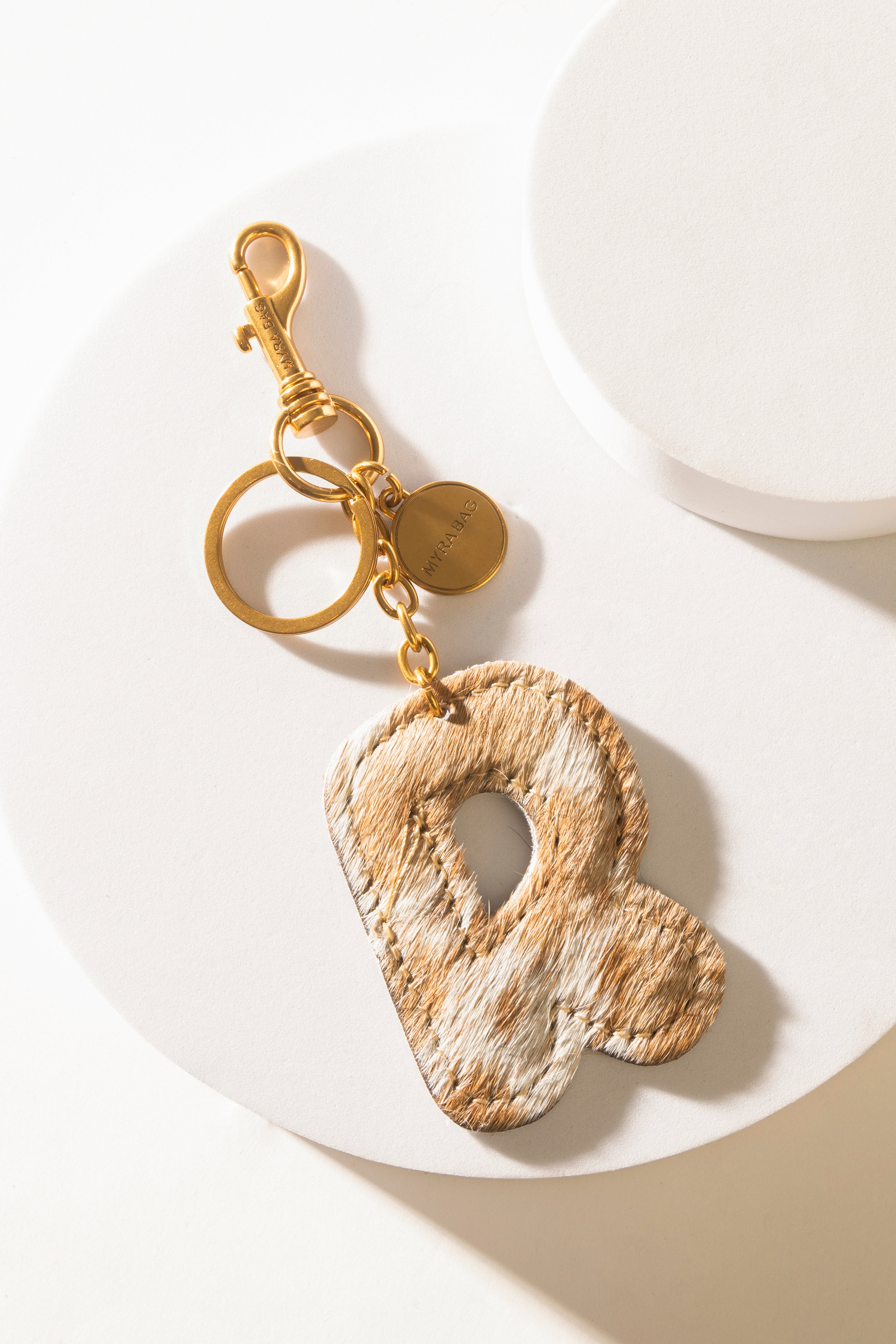 Alpha 'R' Hairon Bag Charm in Brown & White