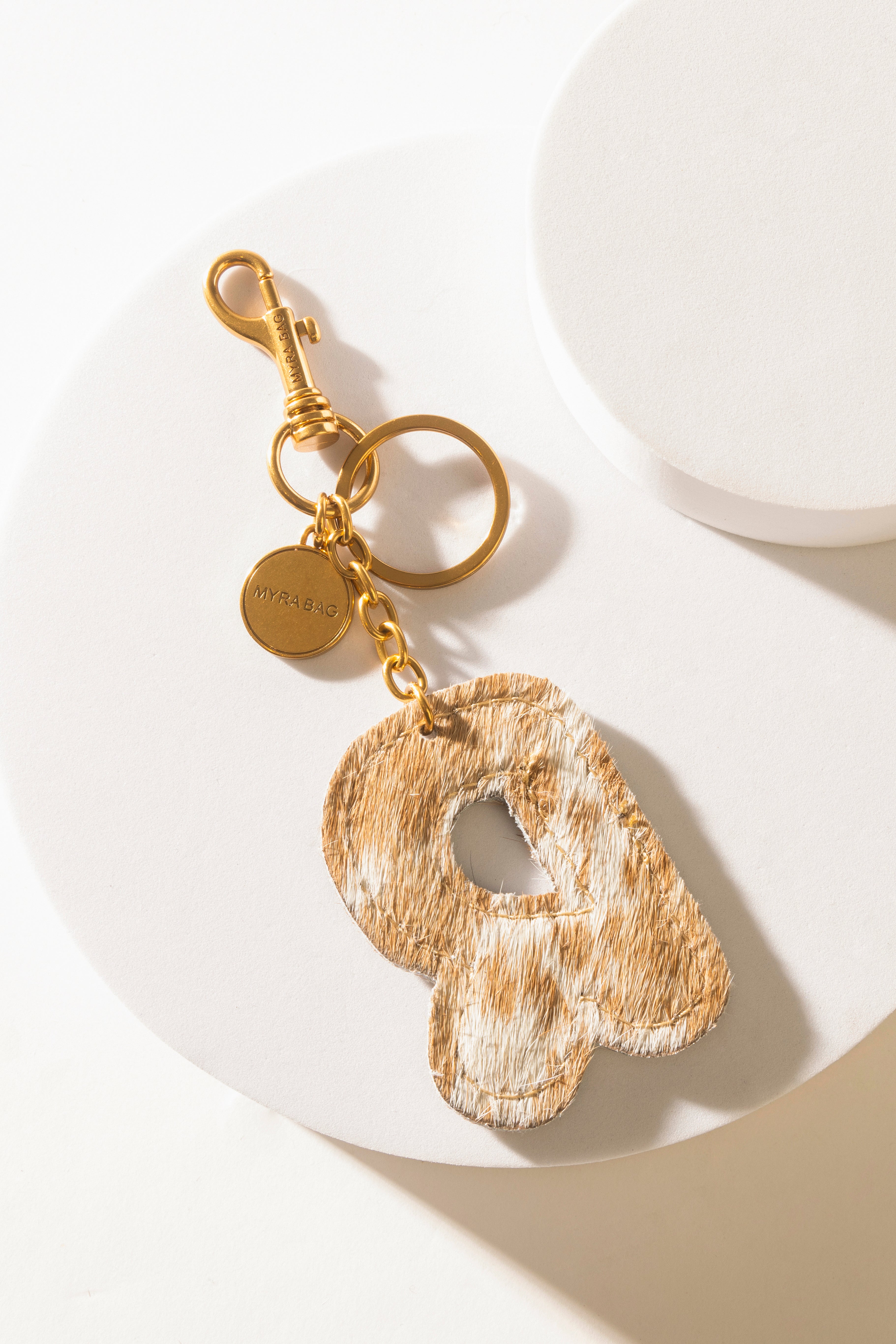 Alpha 'R' Hairon Bag Charm in Brown & White
