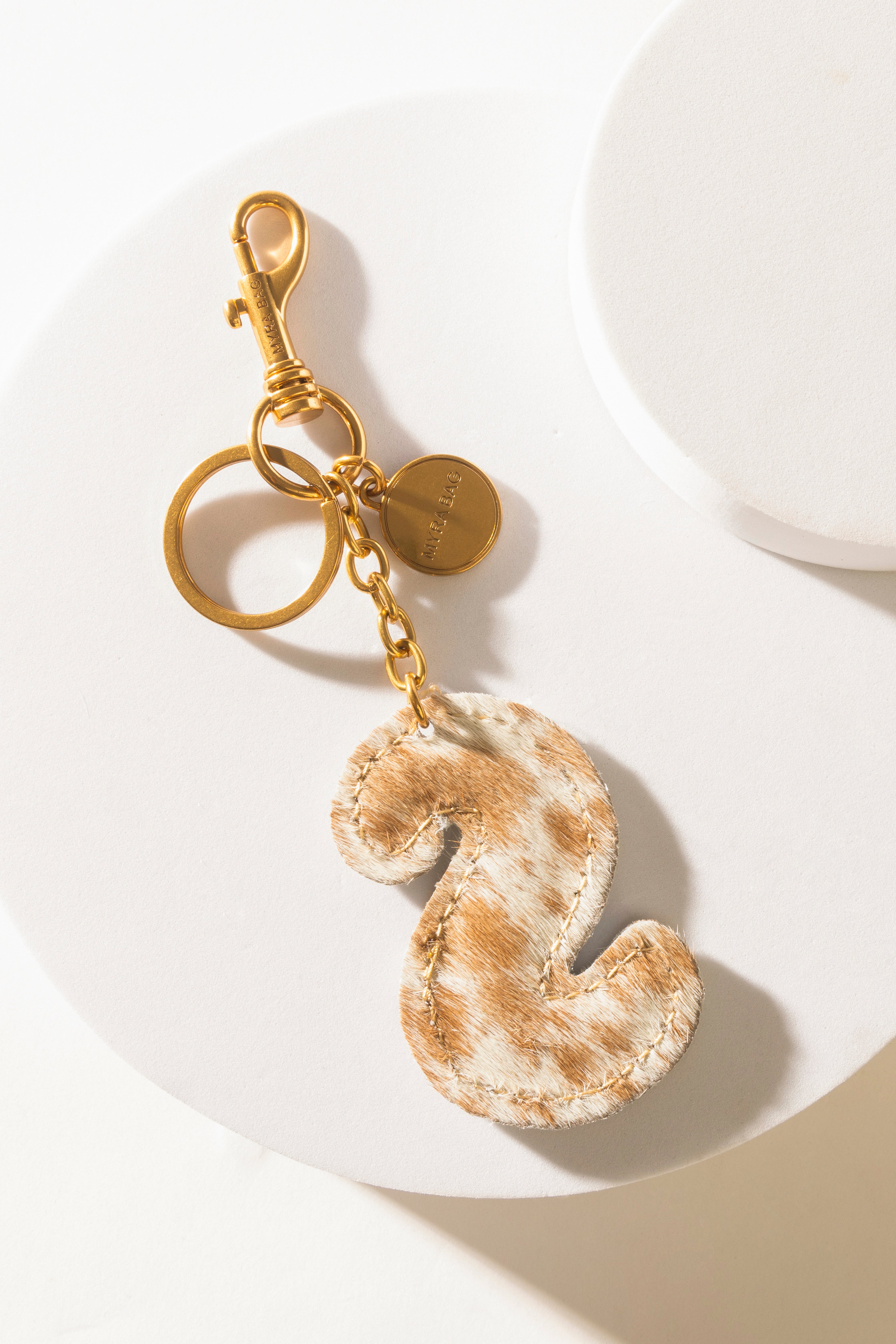 Alpha 'S' Hairon Bag Charm in Brown & White