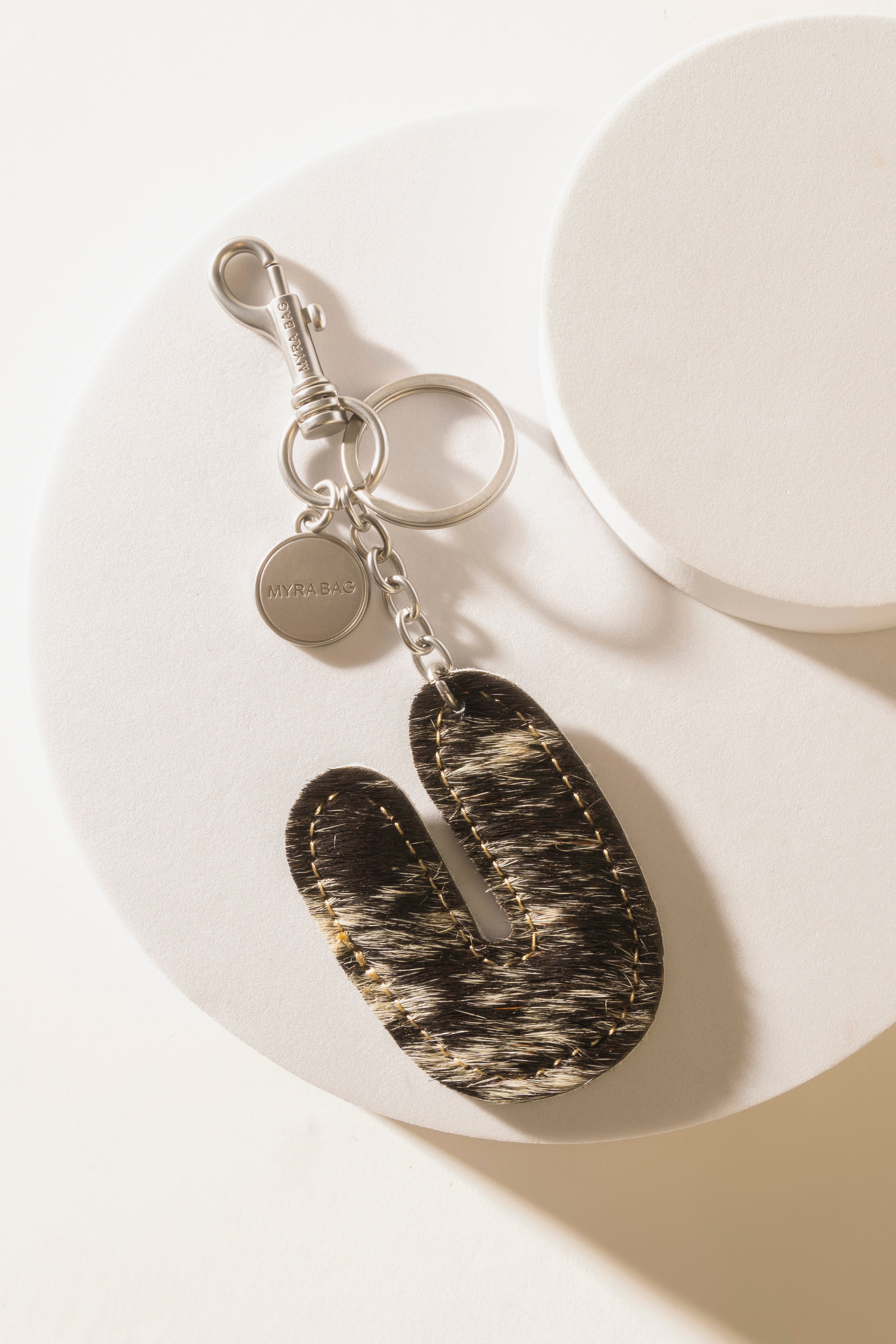 Alpha 'U' Hairon Bag Charm in Black & White