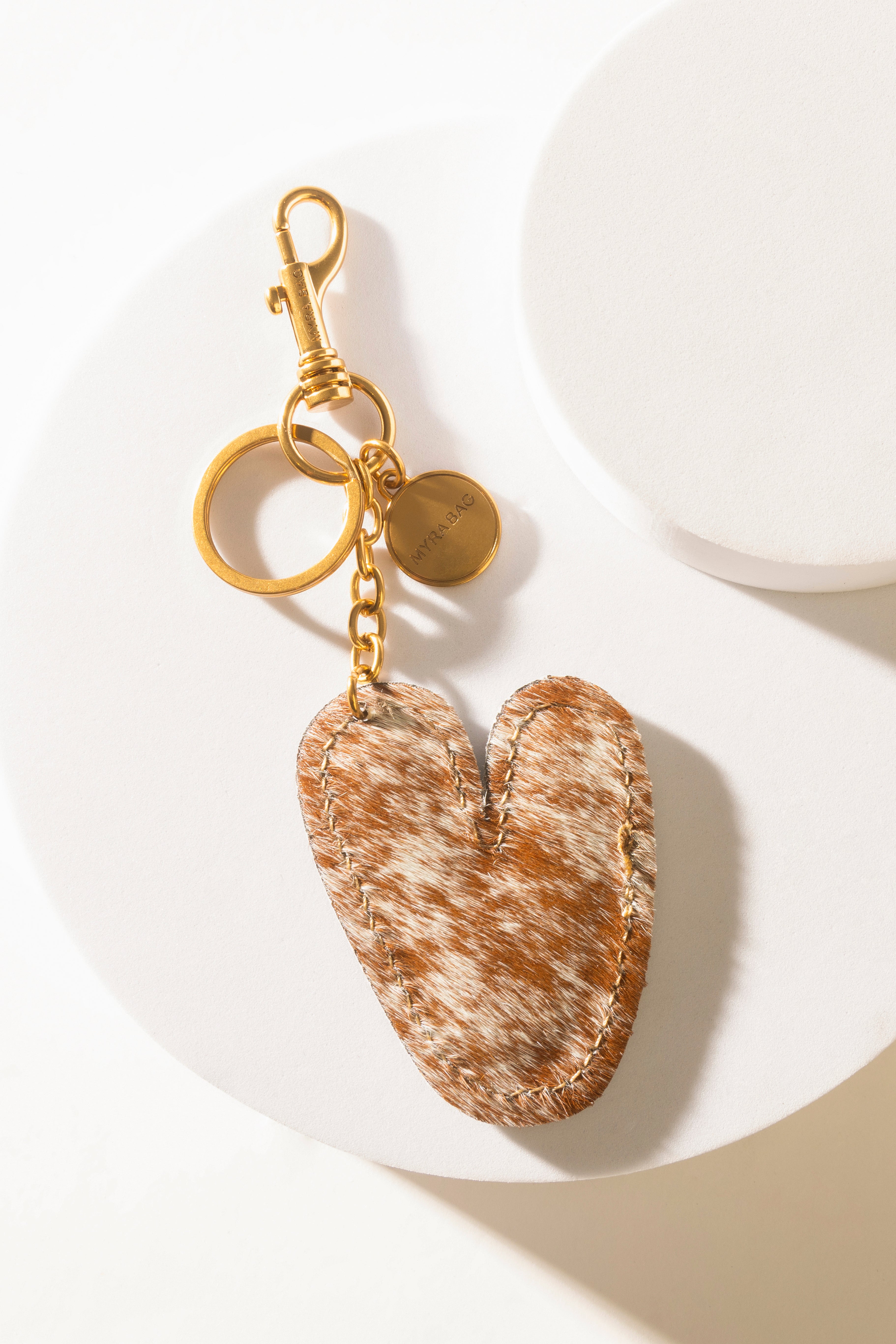 Alpha 'V' Hairon Bag Charm in Brown & White