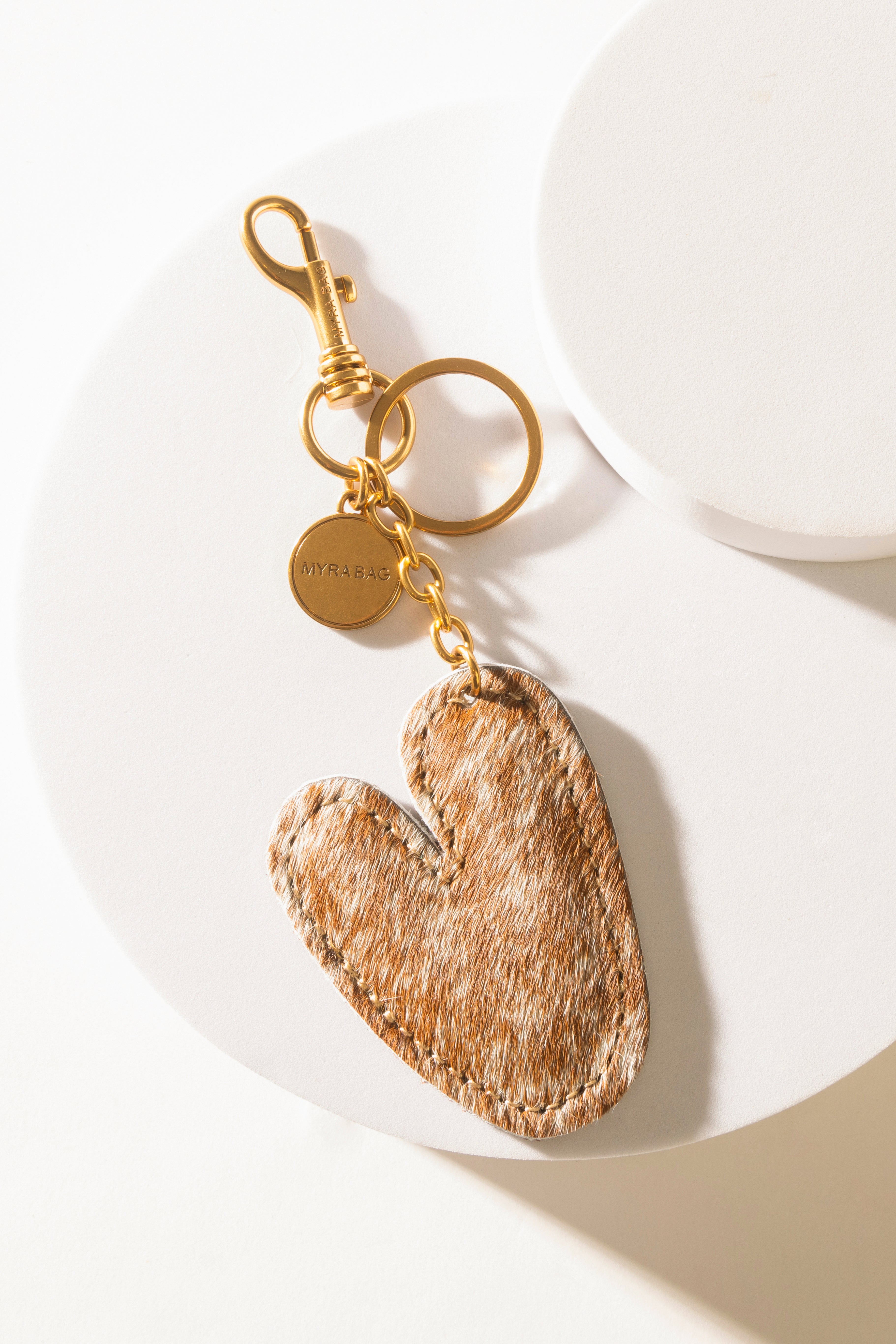 Alpha 'V' Hairon Bag Charm in Brown & White