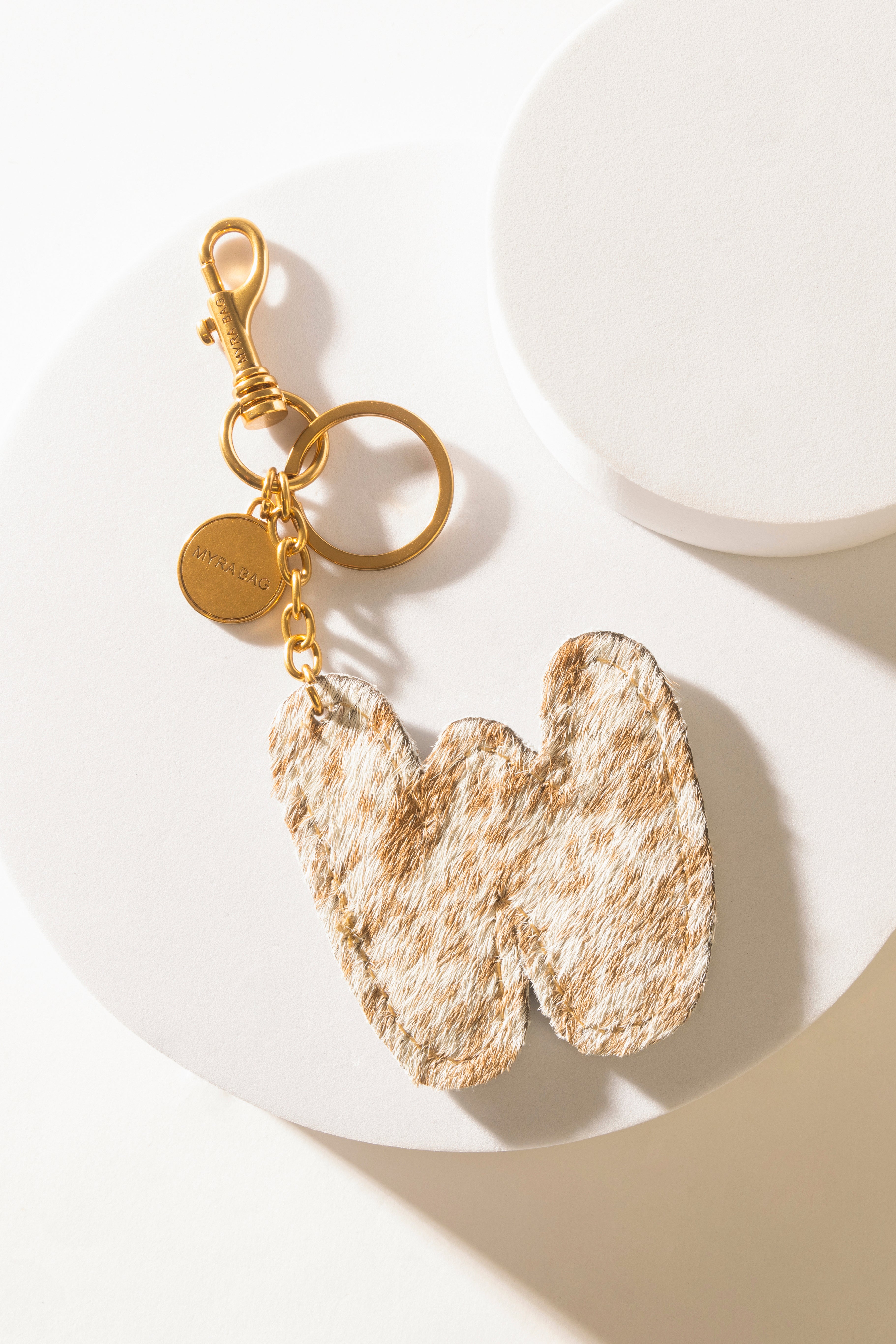 Alpha 'W' Hairon Bag Charm in Brown & White