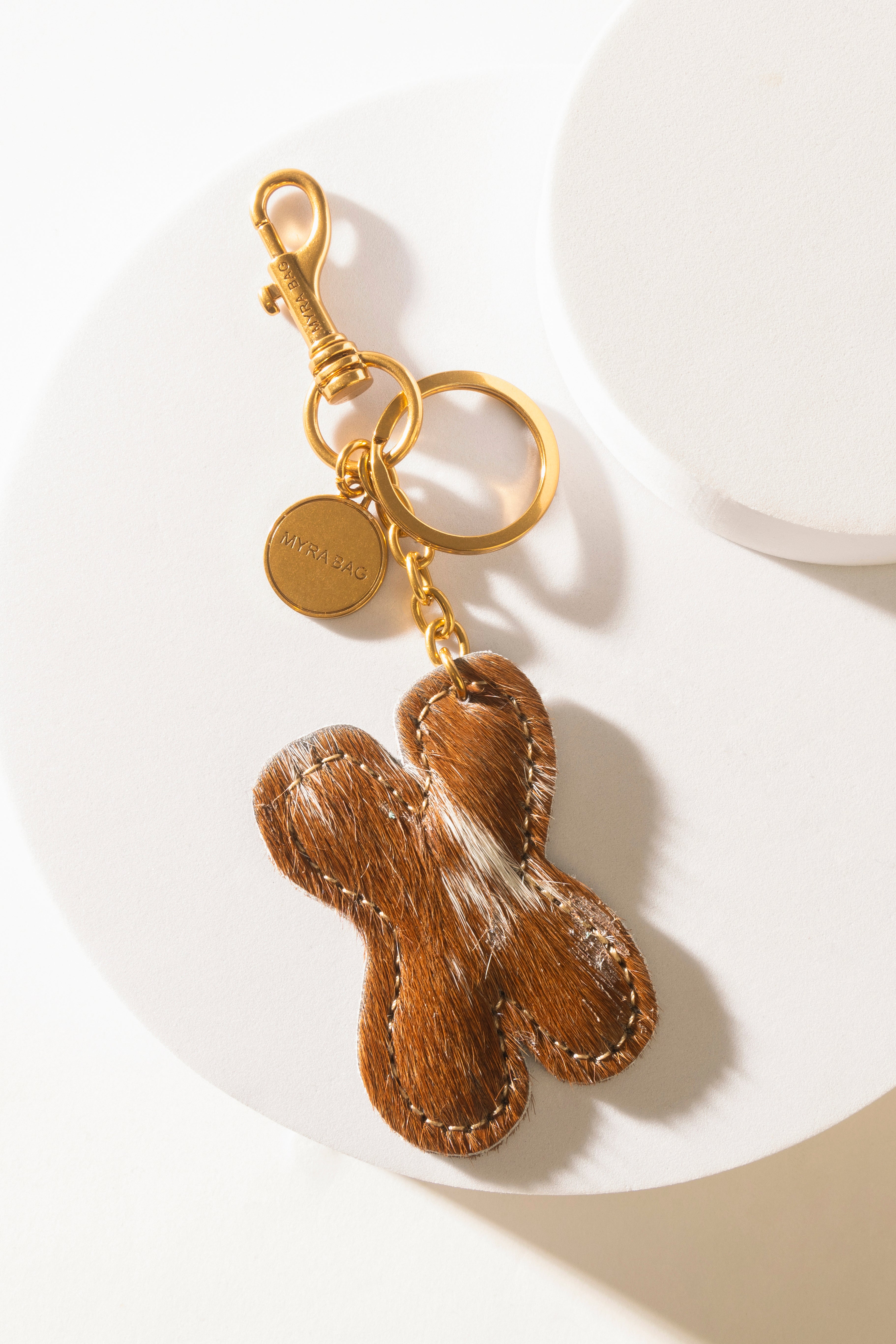 Alpha 'X' Hairon Bag Charm in Brown & White