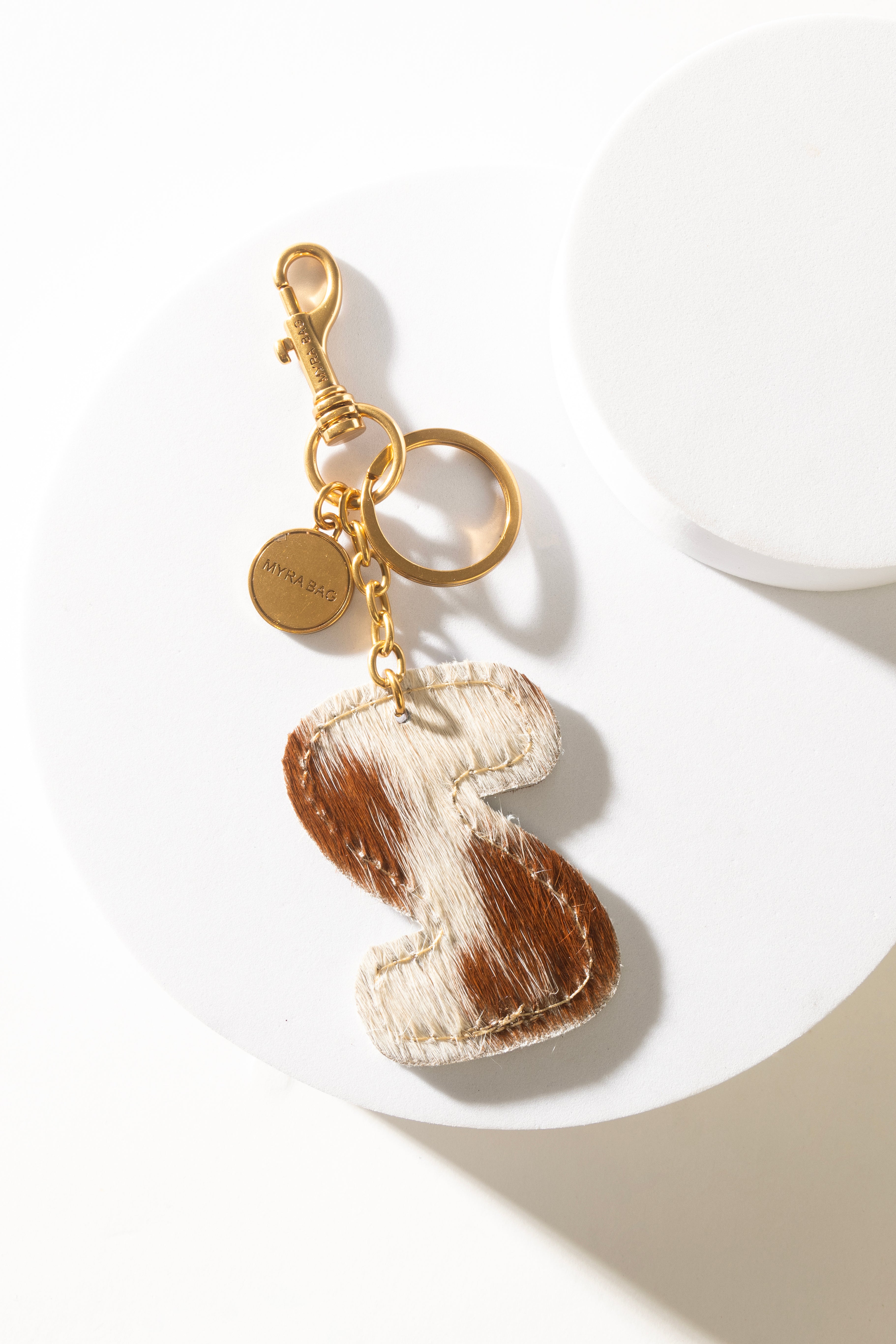 Alpha 'Z' Hairon Bag Charm in Brown & White
