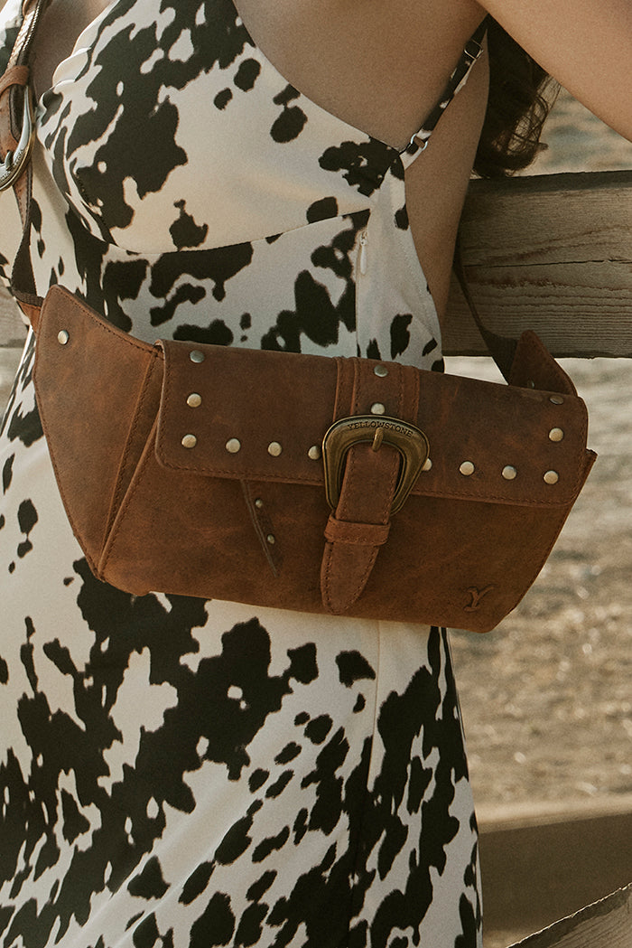Yellowstone High Plains Studded Fanny Pack with Buckle in Amber