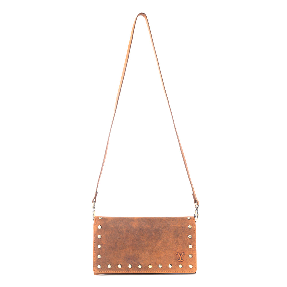 Yellowstone Caldera Leather Wallet with Rivets in Amber