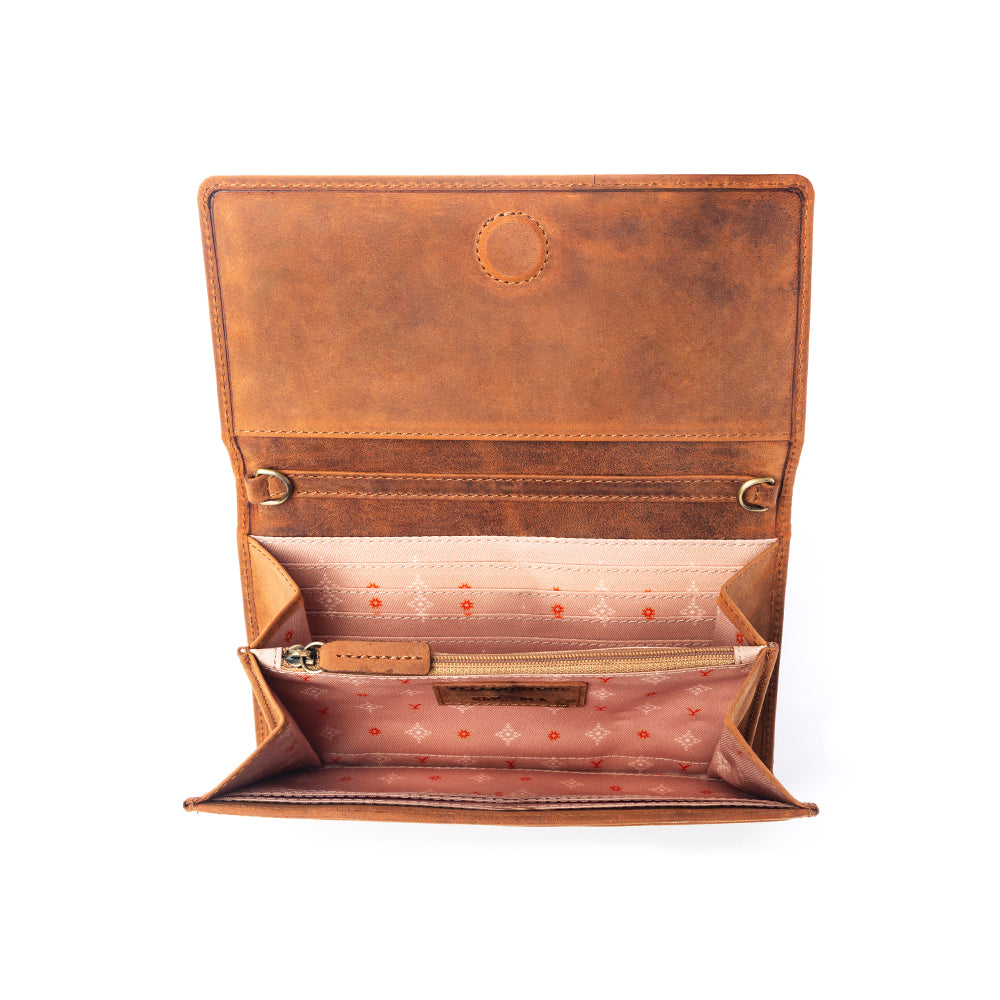 Yellowstone Caldera Leather Wallet with Rivets in Amber