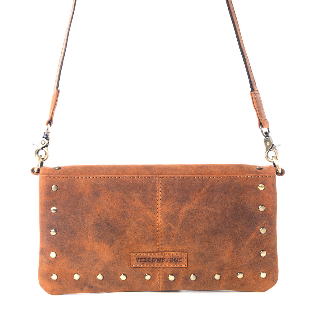 Yellowstone Palisade Clutch Bag with Rivets in Amber