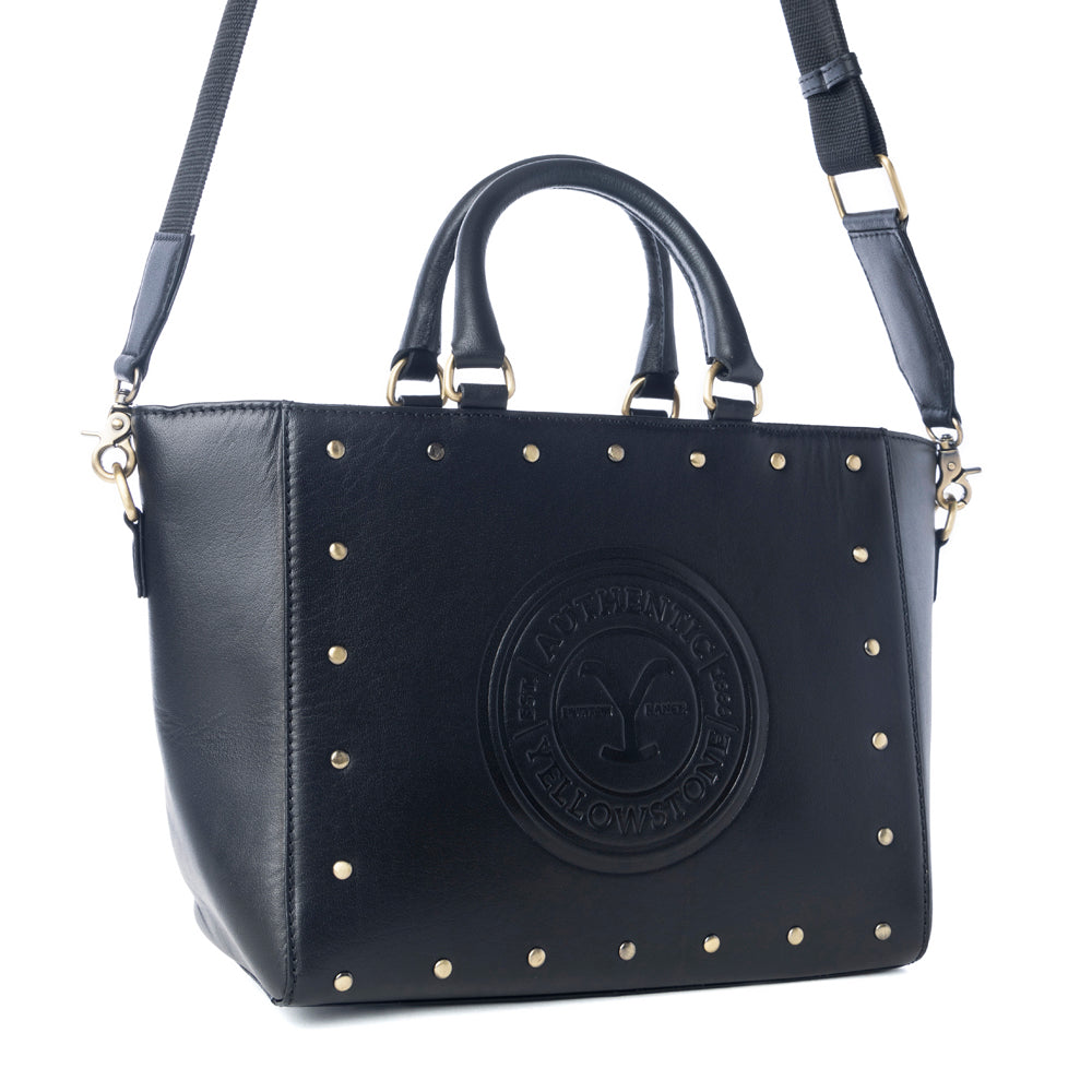 Yellowstone Valley Soul Studded & Embossed Tote Leather Bag in Ash