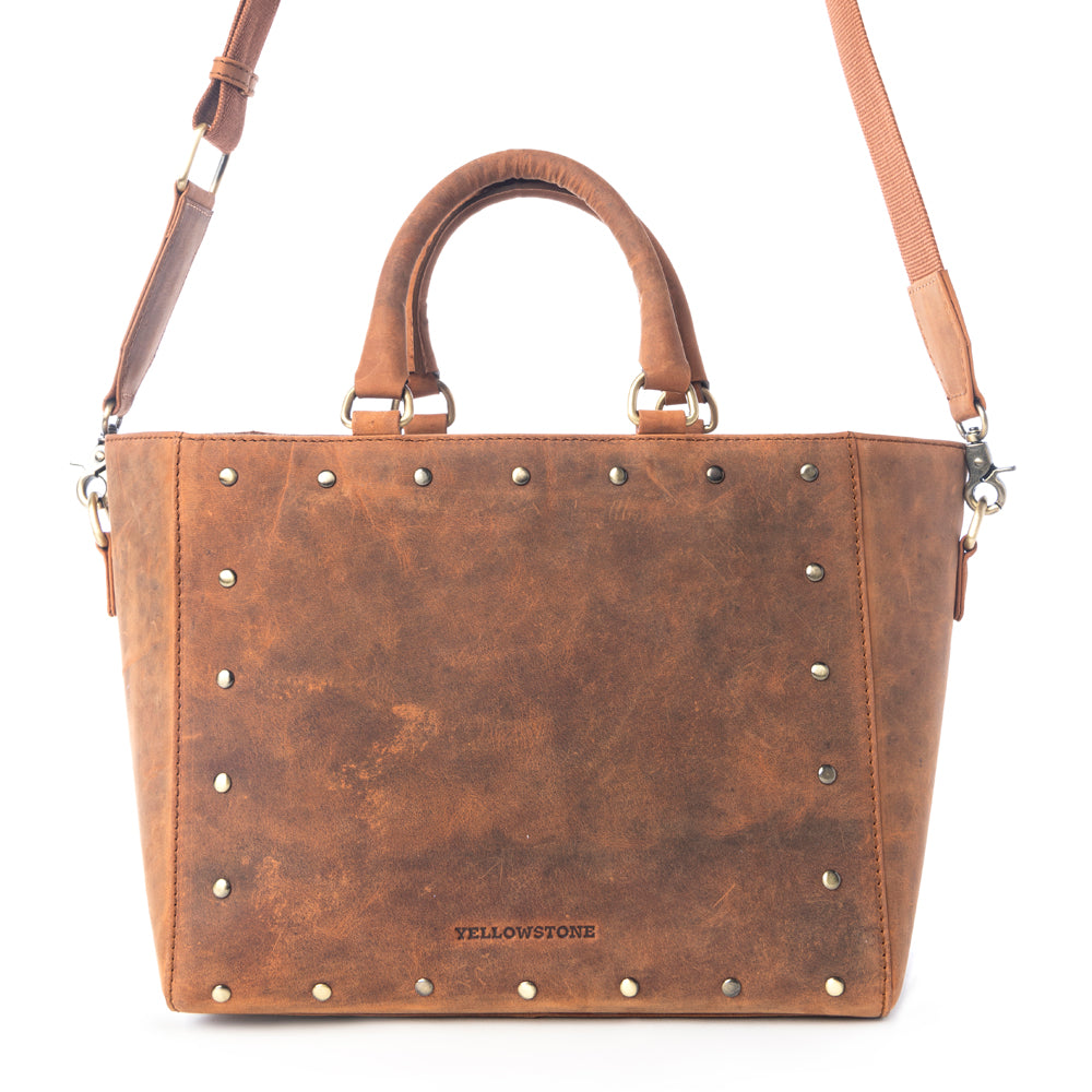 Yellowstone Valley Soul Studded & Embossed Tote Leather Bag in Amber