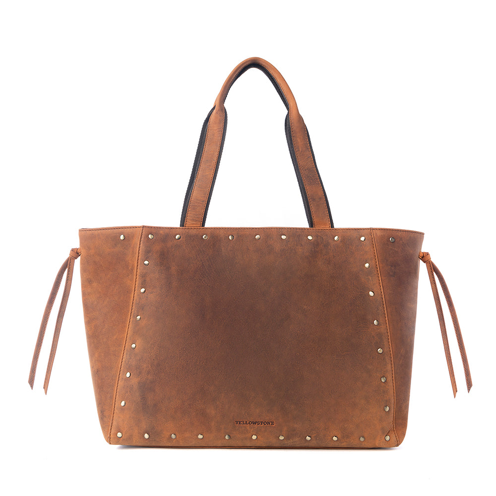 Yellowstone Legacy Studded Leather Tote in Amber