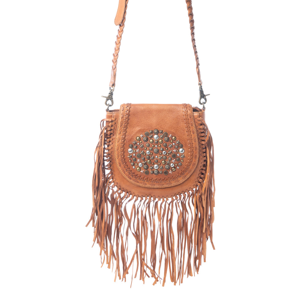 Festival Ember Studded Leather Bag with Fringes Variant Combo