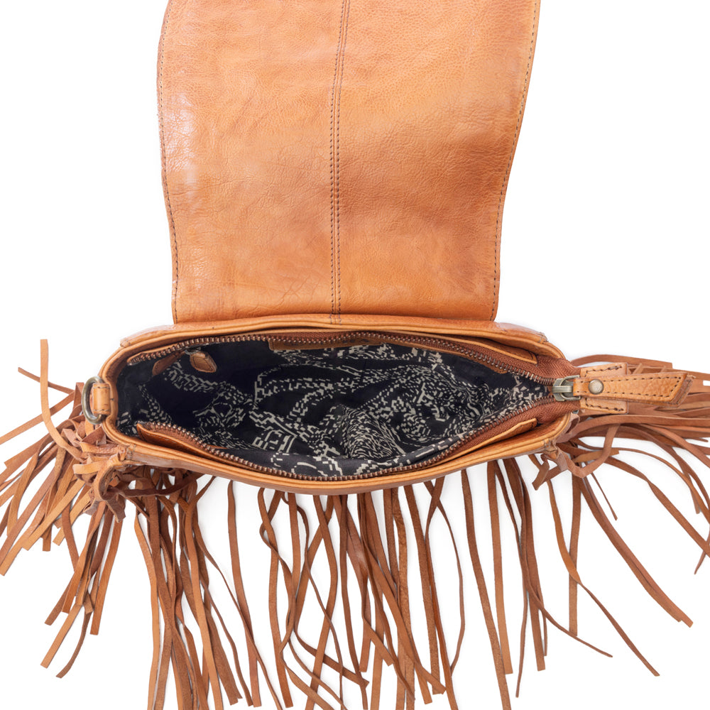 Festival Ember Studded Leather Bag with Fringes in Western Clay