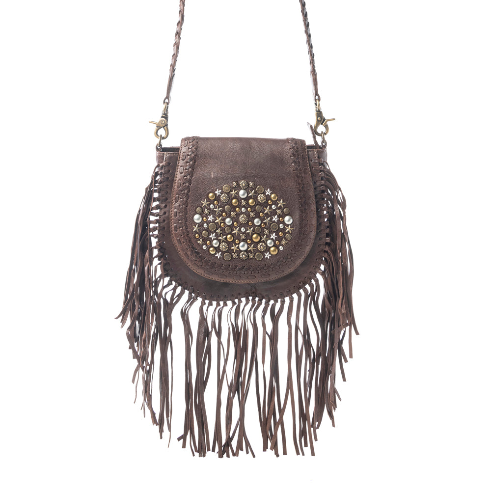 Festival Ember Studded Leather Bag with Fringes Variant Combo