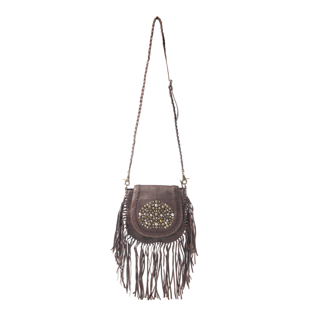 Festival Ember Studded Leather Bag with Fringes Variant Combo
