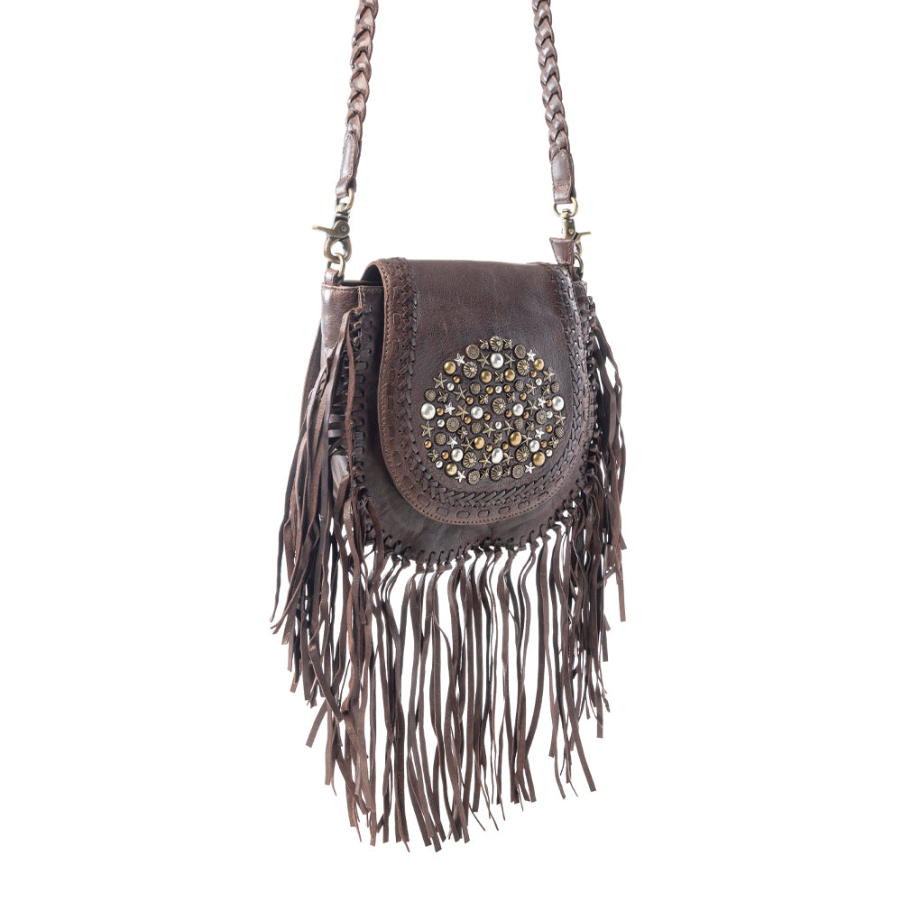 Festival Ember Studded Leather Bag with Fringes Variant Combo