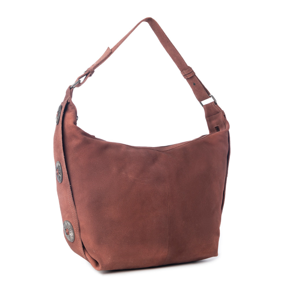 Paradise Valley Suede Leather Shoulder Bag in Auburn Brown