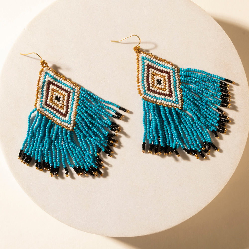 Bluebonnet Range Beaded Fringe Earrings in Halo Blue