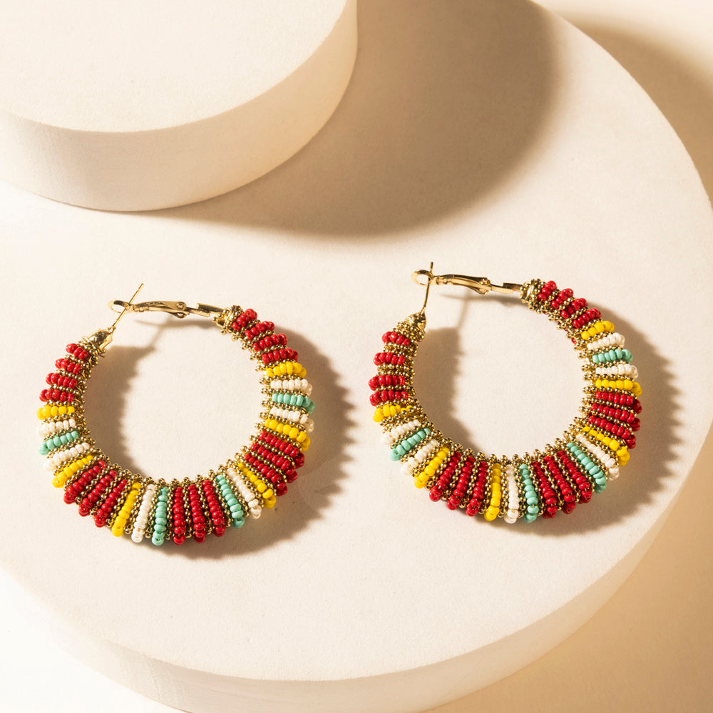 Barrel Race Beaded Hoop Earrings in Rodeo Berry