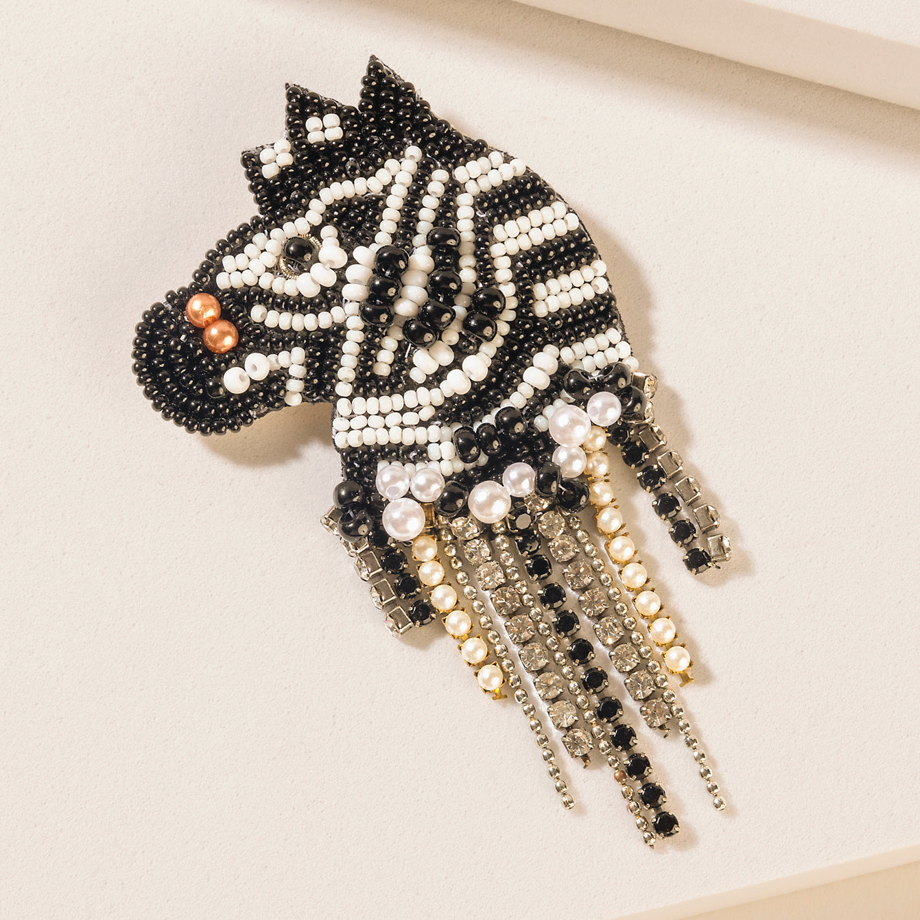 Wilderness Charm Zebra Brooch in Moon Pearl