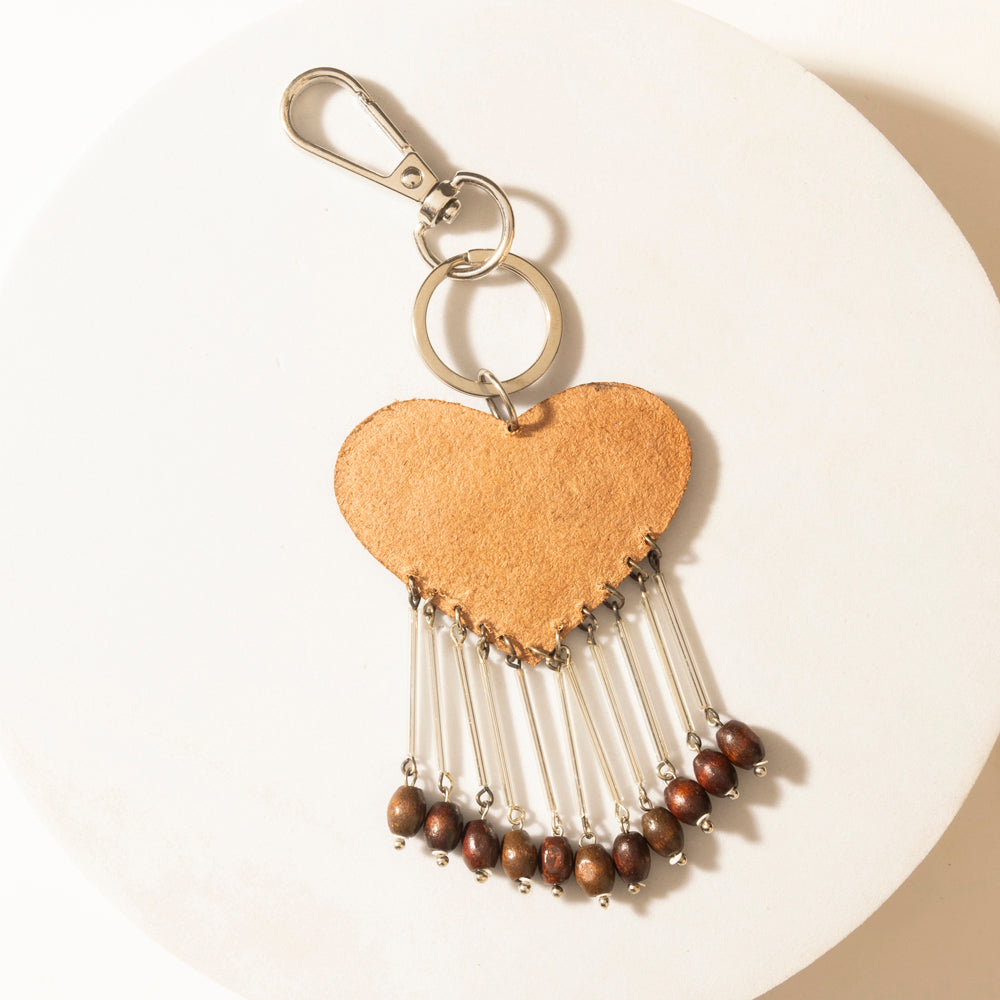 Sweetheart Tooled Tassel Keychain in Cocoa Brown