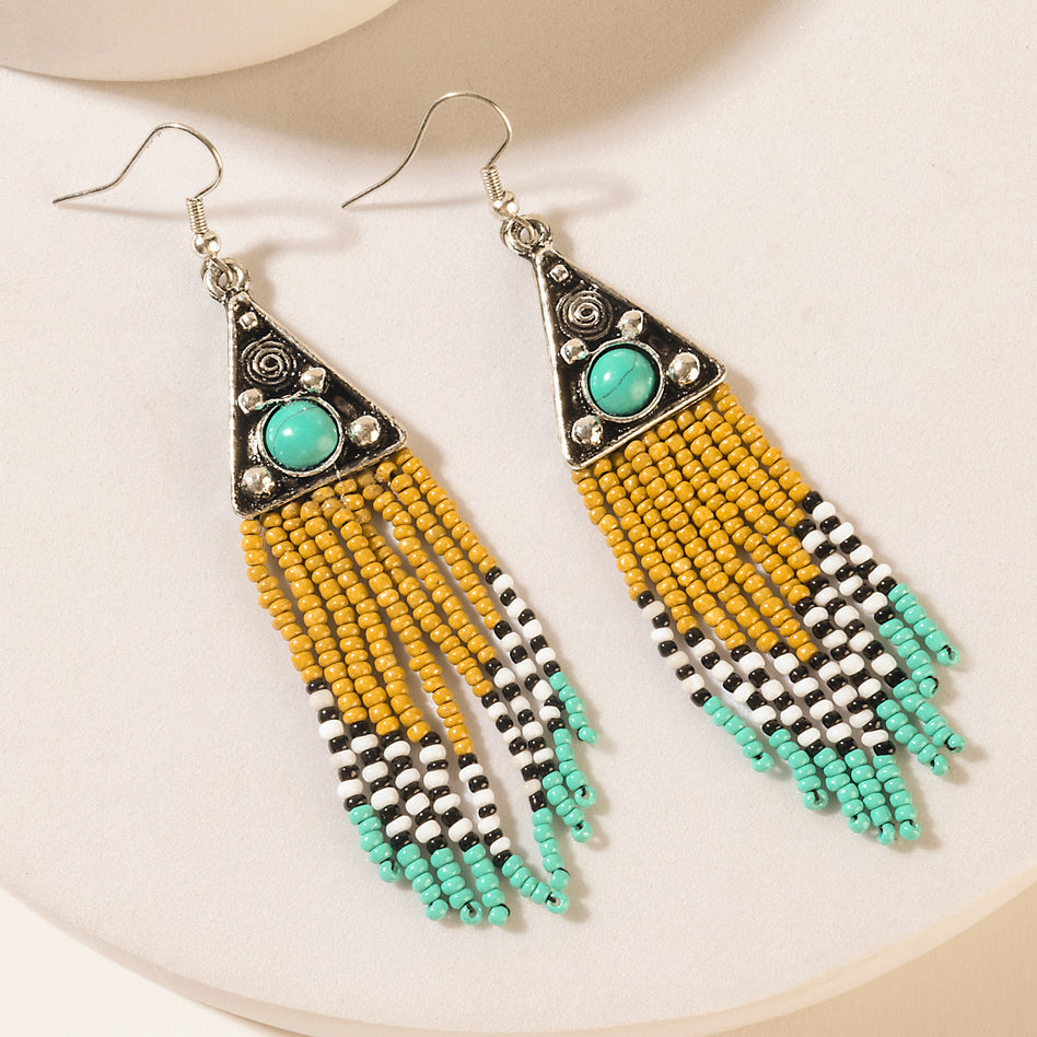 Oasis Bloom Fringe Earrings in Savanna Blue