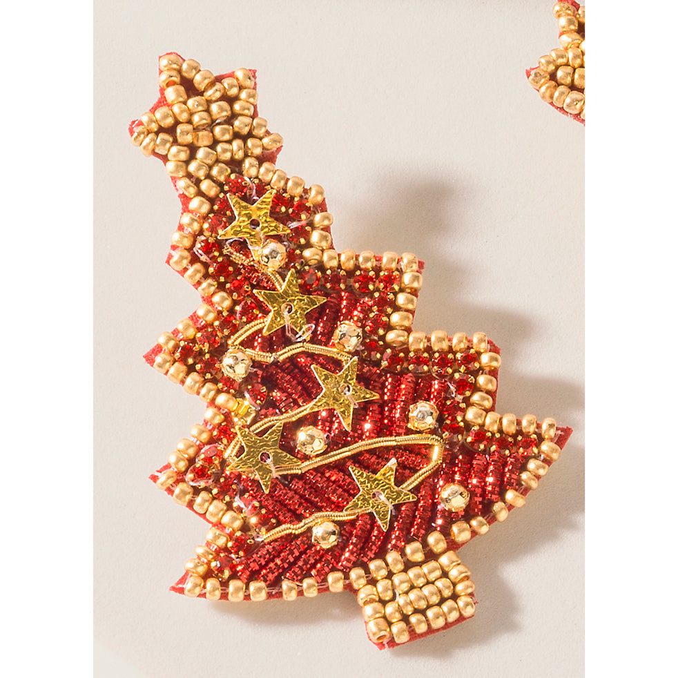 Starfall Pine Charm Earrings in Blush Red