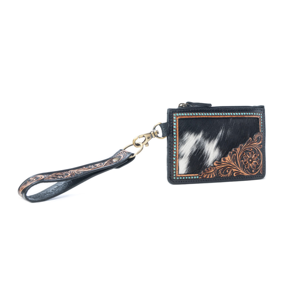 Apache Twilight Handtooled Hairon Leather Card Holder in Midnight Hide