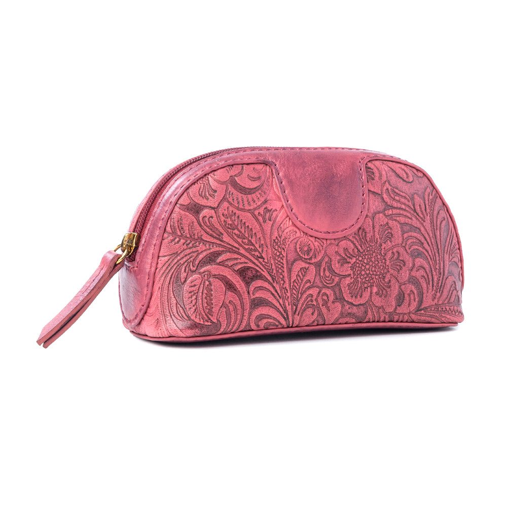 Rosewood Embossed Leather Multi-pouch in Prairie Pink