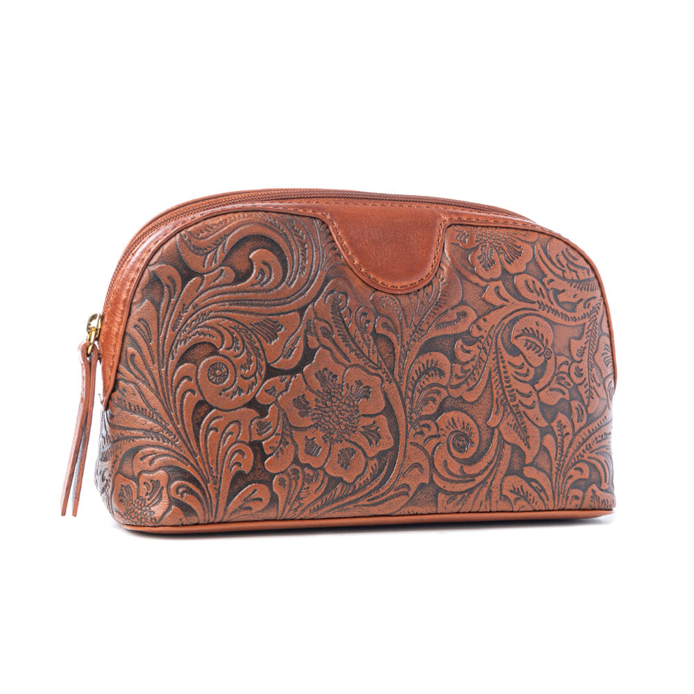 Saddlefire Embossed Leather Multi-pouch in Desert Oak