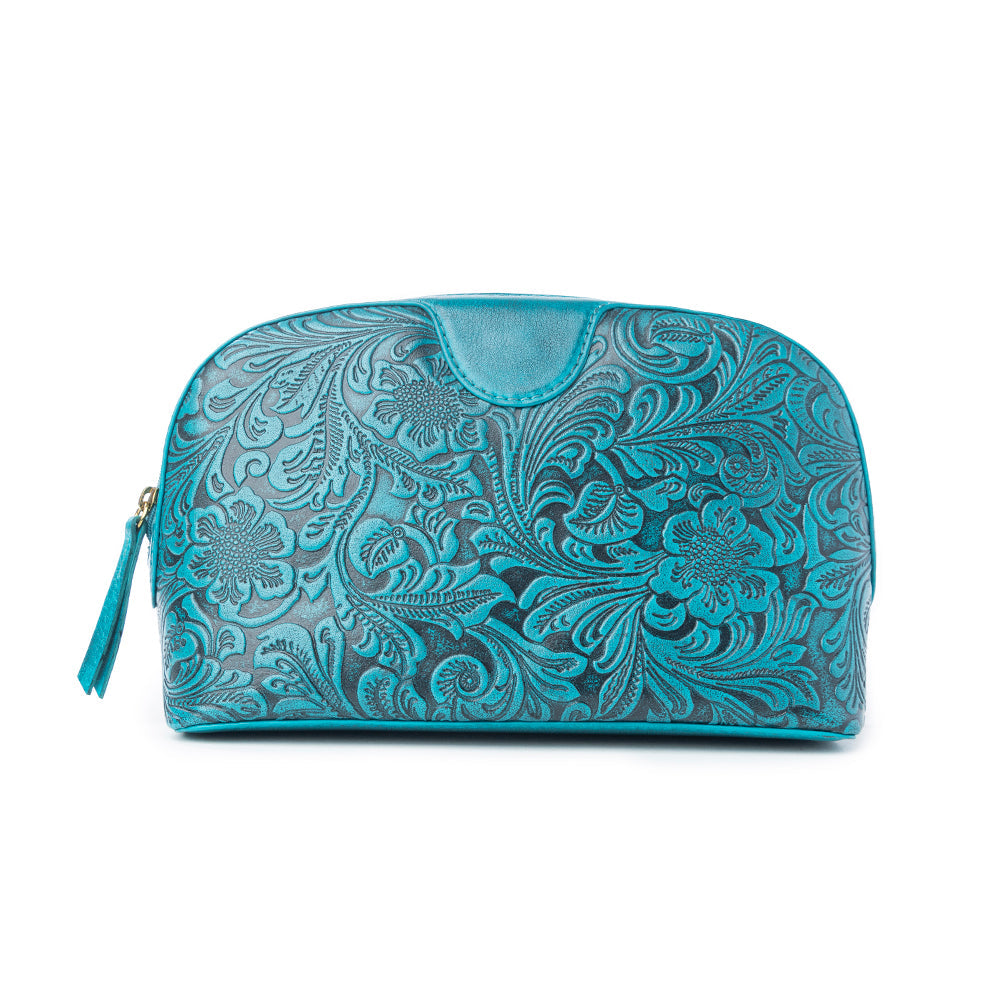 Helena Bloom Embossed Leather Multi-pouch in Sierra Blue