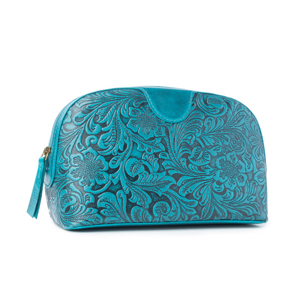 Helena Bloom Embossed Leather Multi-pouch in Sierra Blue