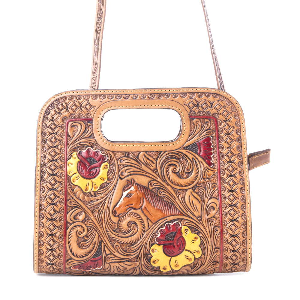Spirit Bloom Handtooled Leather Bag in Aged Mahogany