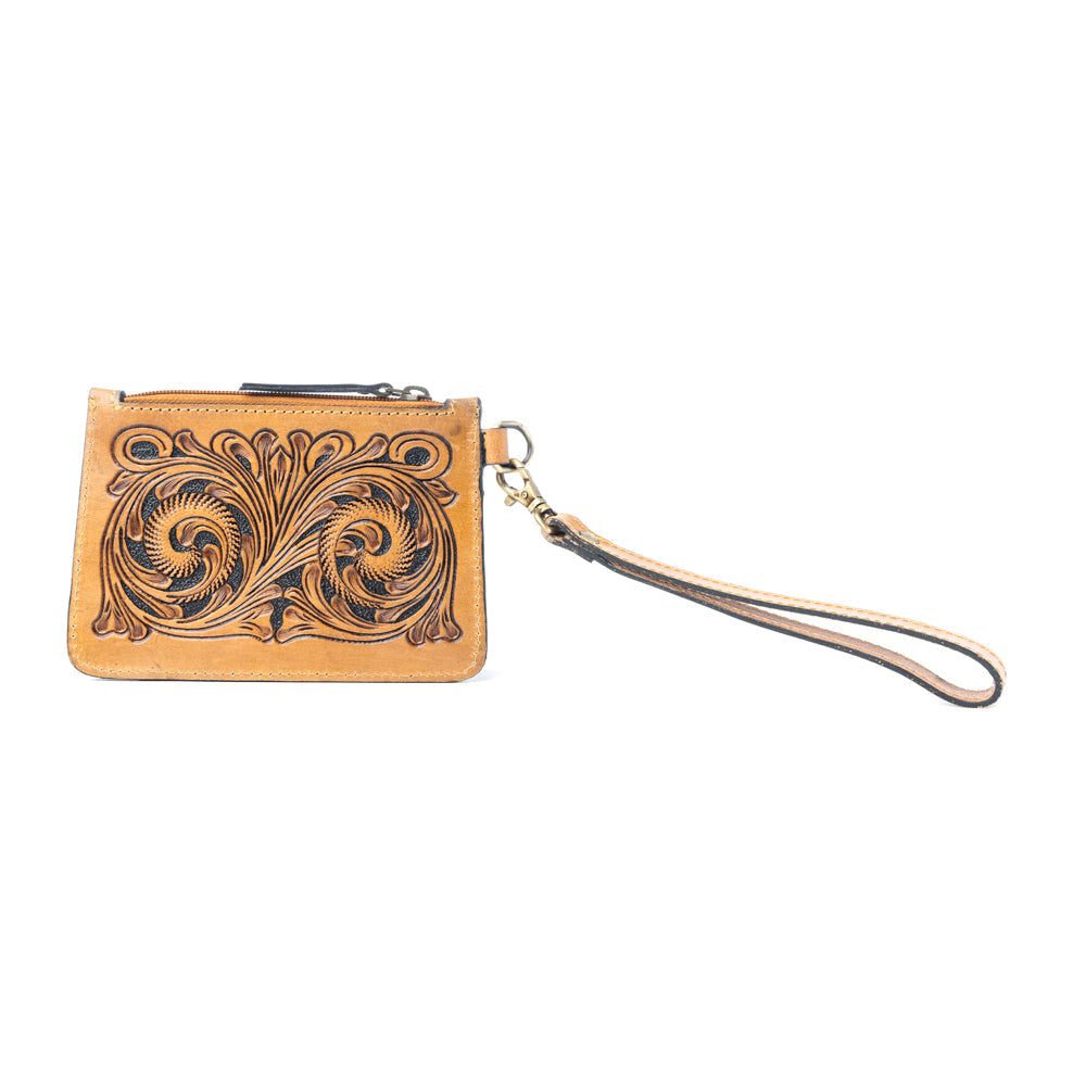 Sierra Scroll Handtooled Card Holder in Bronco Umber