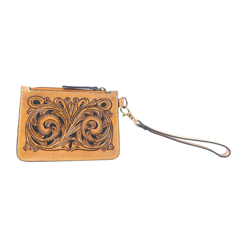 Sierra Scroll Handtooled Card Holder in Bronco Umber