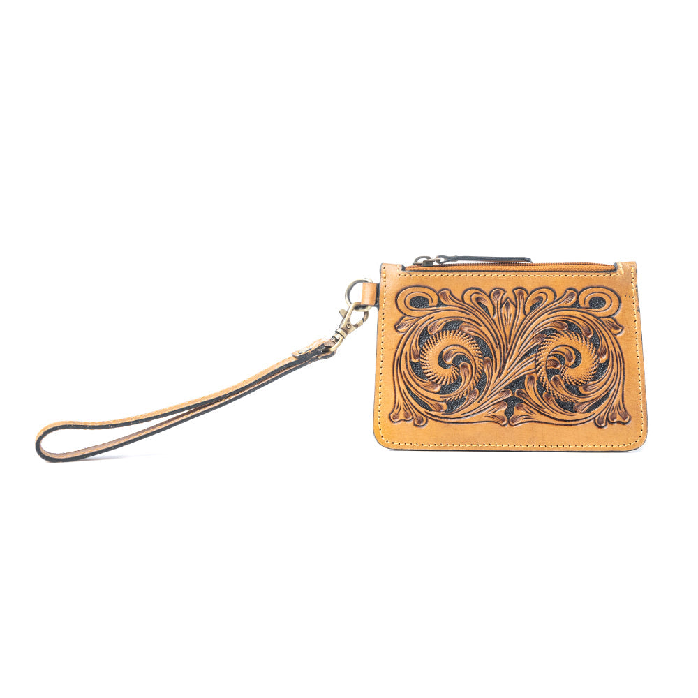 Sierra Scroll Handtooled Card Holder in Bronco Umber