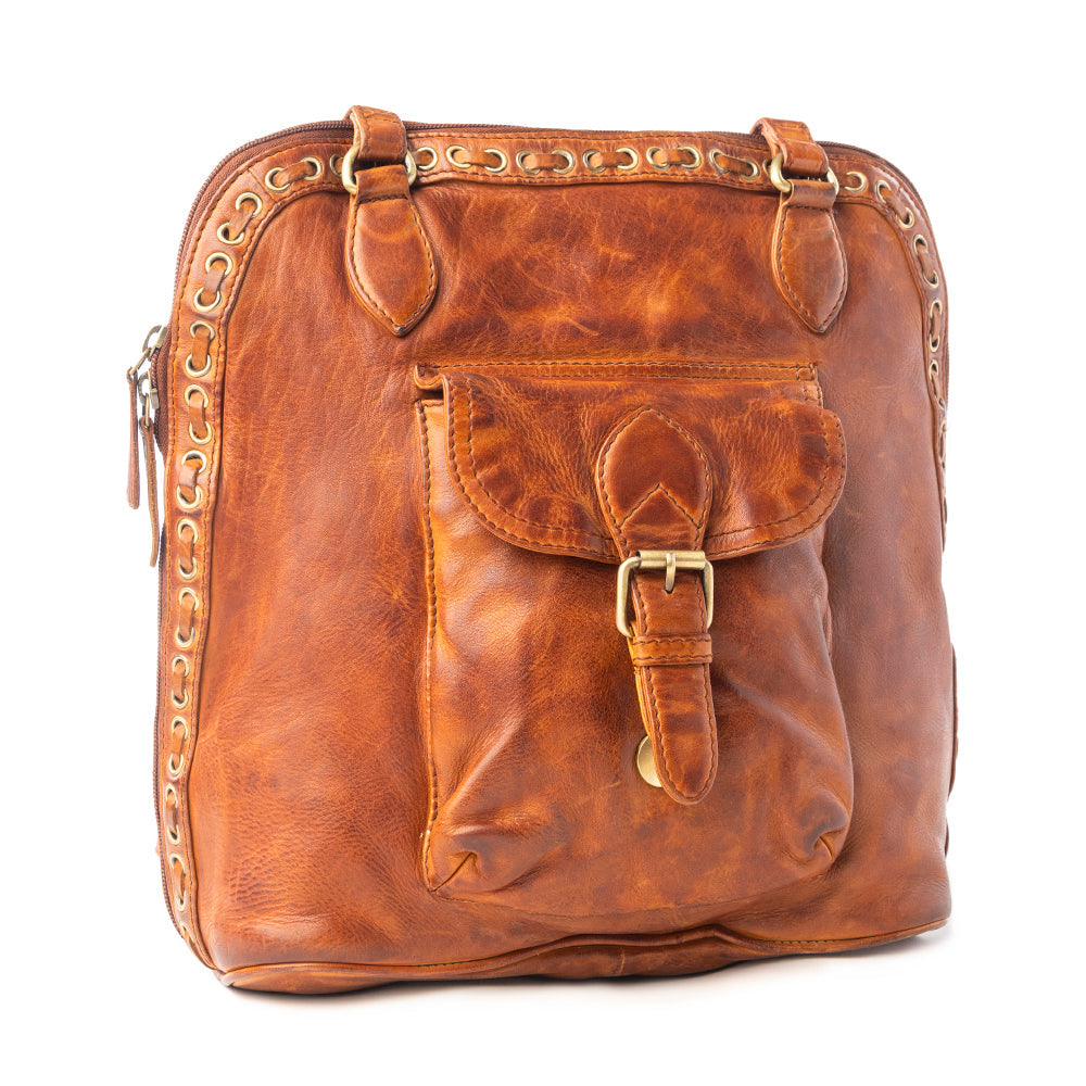 Hearthfire Buckled Genuine Leather Bag in Cognac Brown